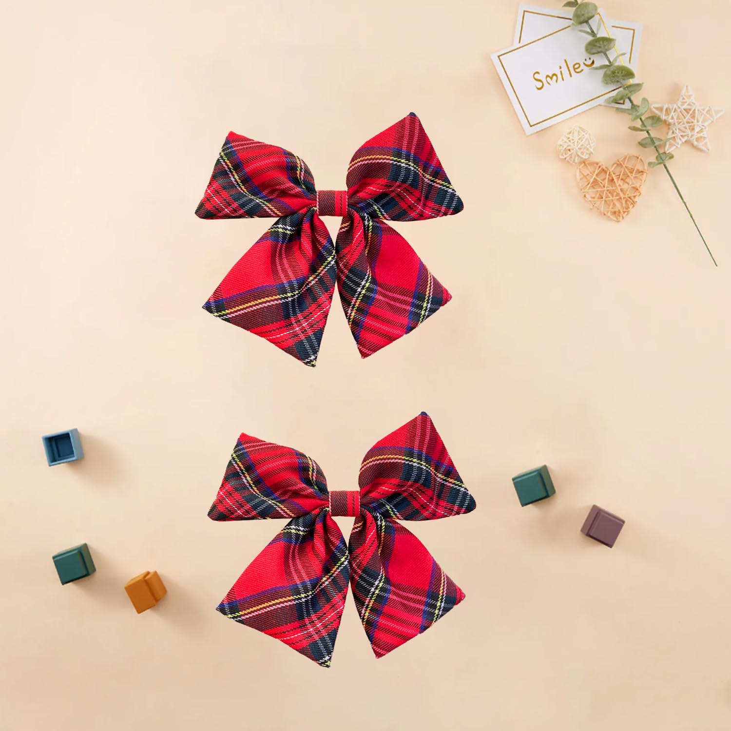 XNHIU 4pcs Tartan Bow Knot Hair Clips Festive Hairpins Red Plaid Ribbon Hair Clips Hair Bows Barrettes for Women Ponytail Holder Hair Accessories - Image 2