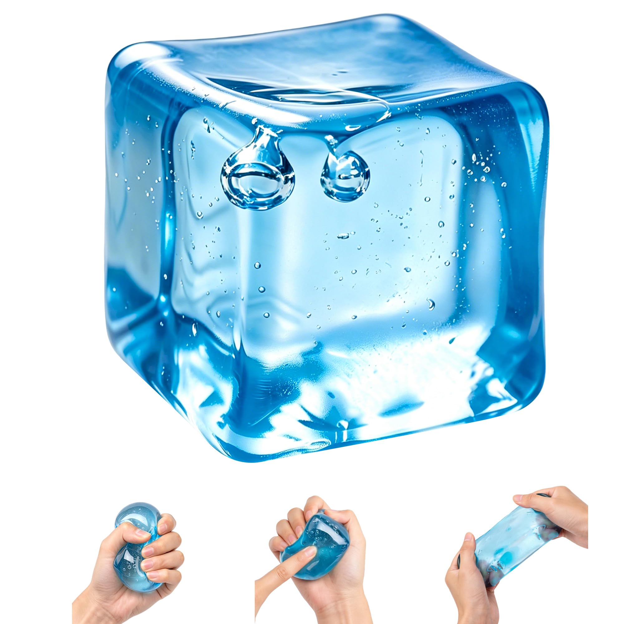 5.5cm Ice Cube Squishy Fidget Toys for Kids 3+ Teens & Adults, Soft Squeeze Sensory Toys for Stress & Anxiety Relief, Squishy Toy Classroom Prizes Party Favors to Help with Focus and Calm