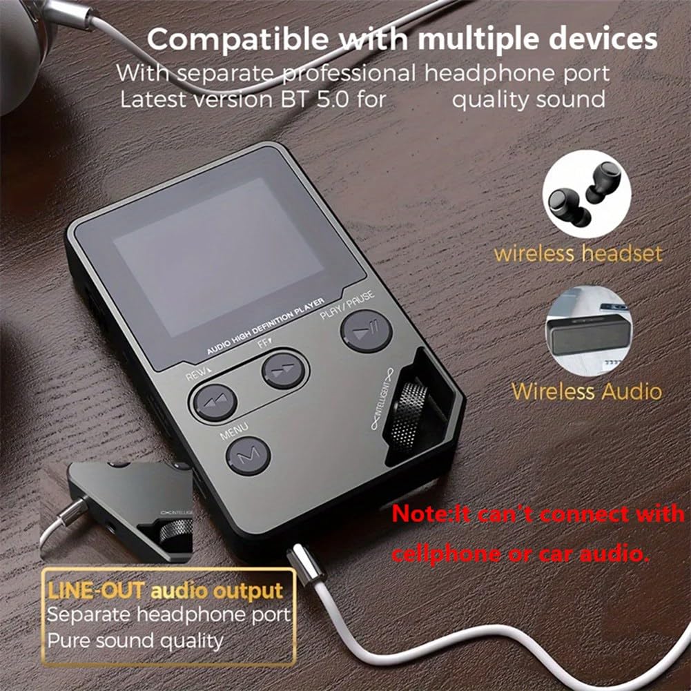Reproductor de MP3 Bluetooth C5 de 8 GB Sin Pérdidas, Cuerpo de Aleación de Zinc, Controles Giratorios, Conexión Inalámbrica, Grabadora de Voz.