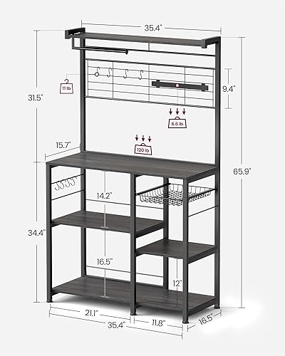Miniatura 3 de VASAGLE Estante para panaderos con soporte magnético para cuchillos, soporte para papel, cesta de alambre, 8 ganchos, organizadores y