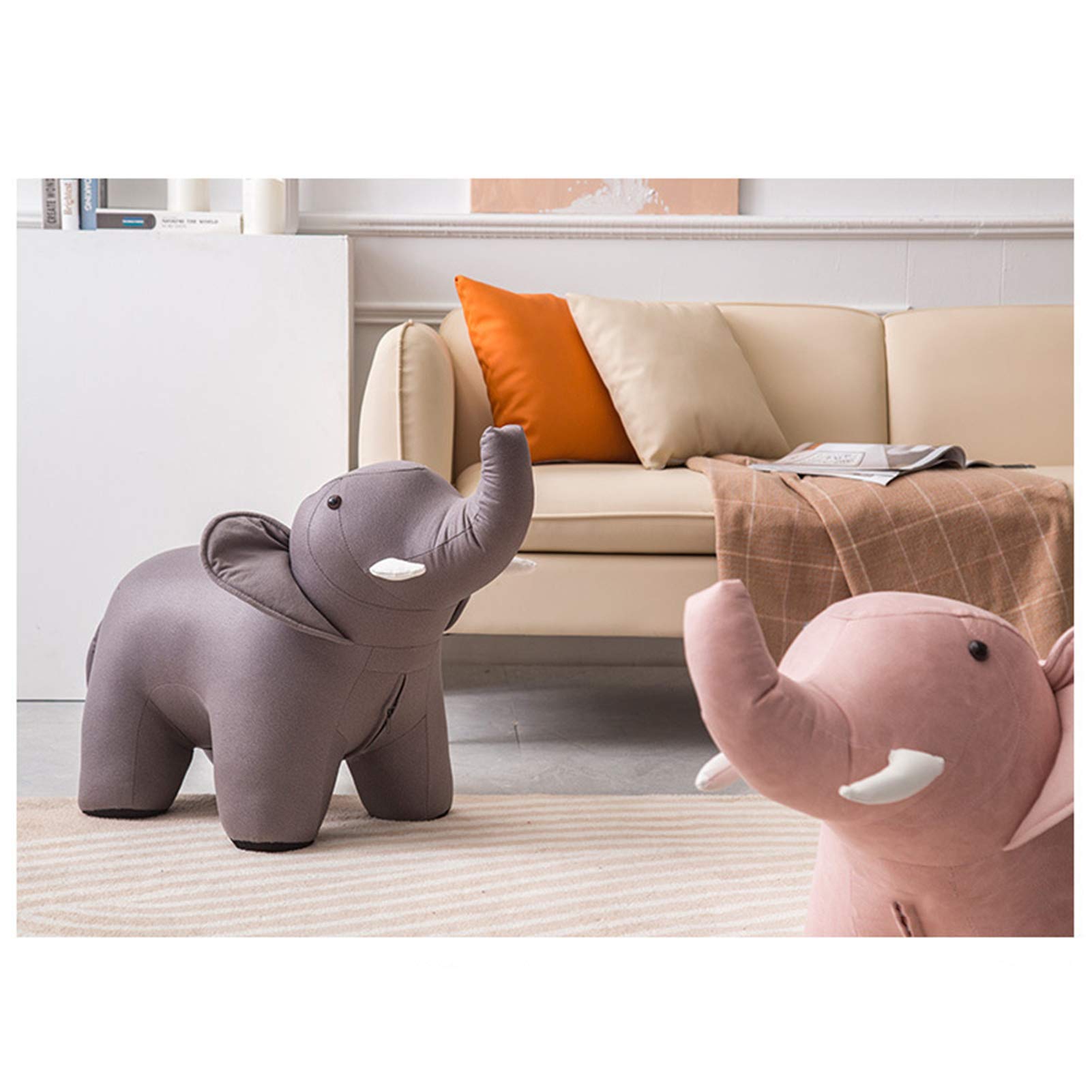 Reposapiés otomanos de Animales, Soporte de Madera, Taburete tapizado, Asiento de Descanso, Cambio de Zapatos, Banco, puf bajo, sofá, Taburete para niños, Adultos, Elefante, 2