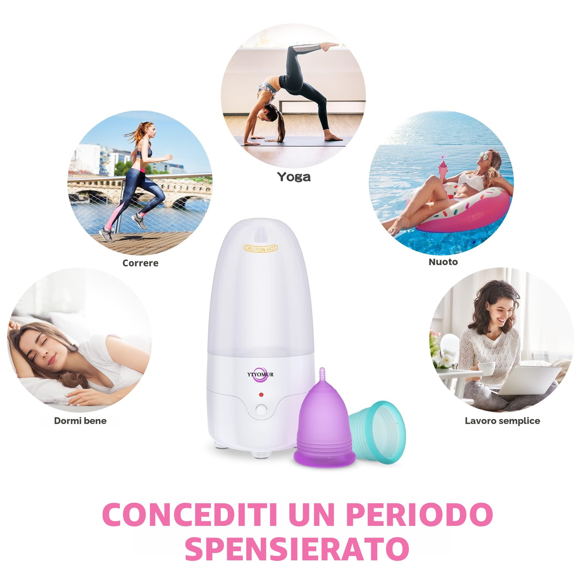 YTYOMUR Sterilizzatore a Vapore per Coppette Mestruali con 2 Coppette Mestruali Riutilizzabili, Kit di Lavaggio per Detergente per Coppe Mestruali