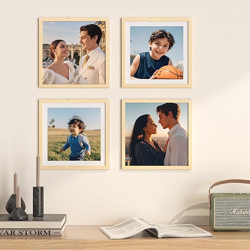 Vista 185 de KINLINK Juego de 4 portarretratos de 12 x 12 pulgadas, cuadrados de madera mate de 8 x 8 pulgadas con plexiglás para 8 x 8 pulgadas con paspartú