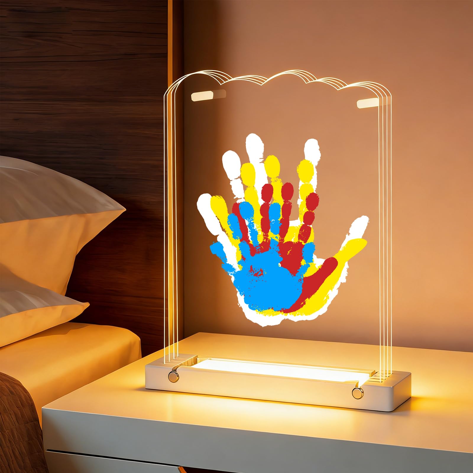 Familien Handabdruck Kit mit Licht, Baby Hand und Fußabdruck Kit, Familiengeschenke für neue Eltern, Weihnachten, Adoption Geschenke, Baby Shower New Mom Geschenke, Holz Handwerk Familie
