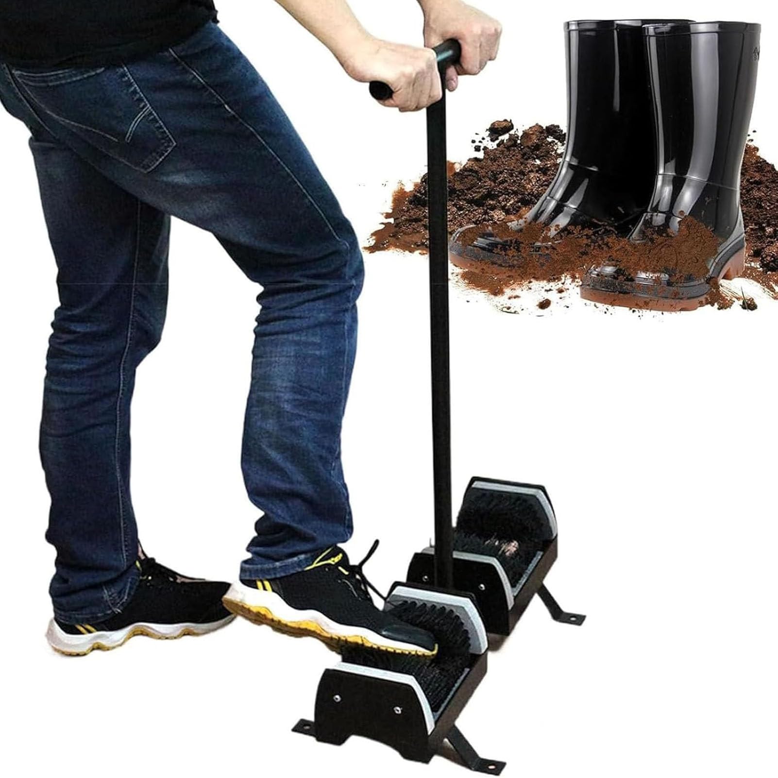 Cepillo limpiador de botas de montaje en suelo, cerdas rígidas de doble cara para una eliminación eficiente de barro, mantenimiento de zapatos al aire libre
