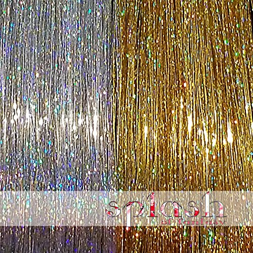 200 Strands 2 Amazing Colors 40 102 Centimeter Hair Tinsel Sparkling Silver Sparkling Gold