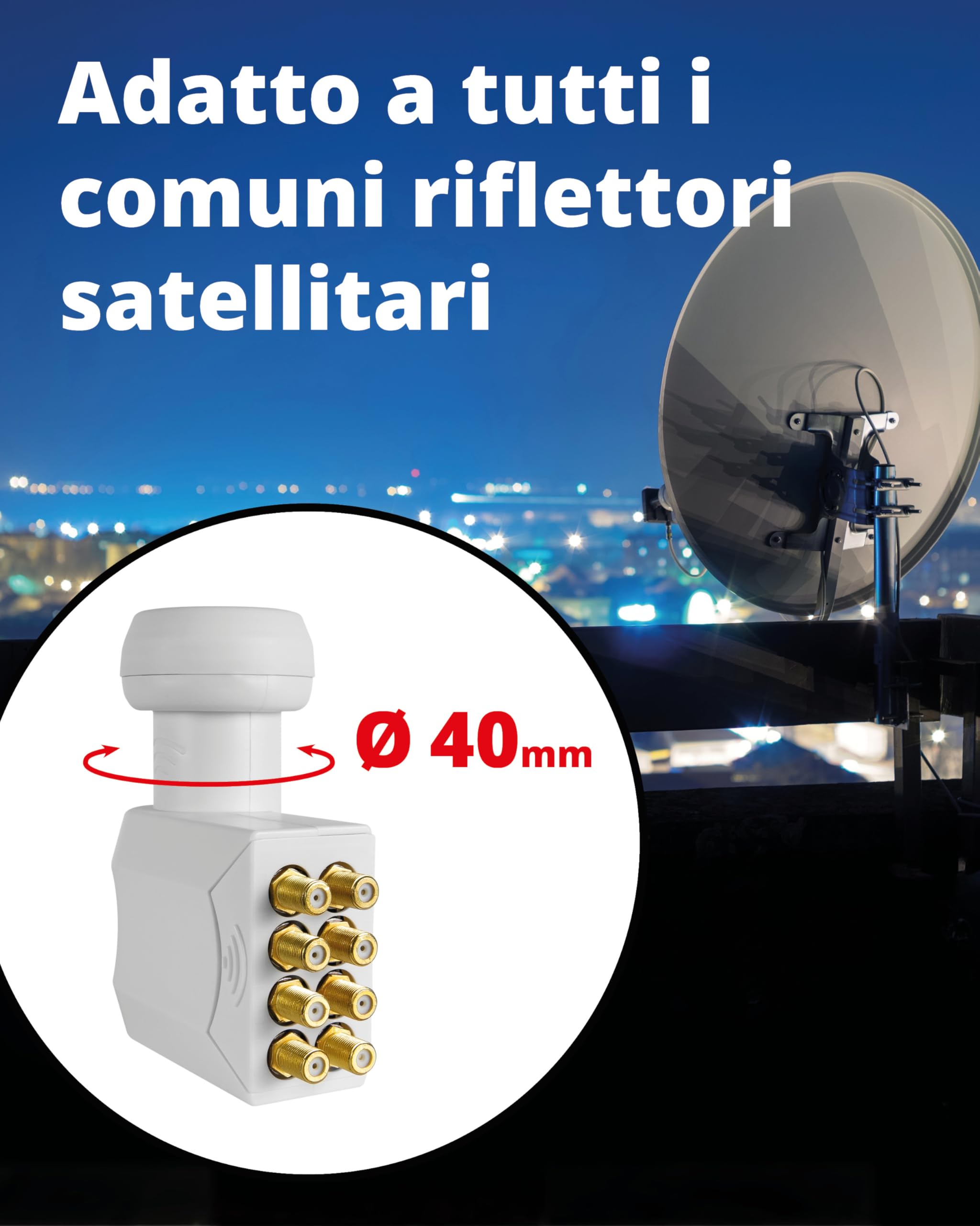 Megasat HD-Profi Octo LNB – LNB universale (8 partecipanti, 0,1 dB, connettori placcati oro, protezione dalle intemperie) – Bianco