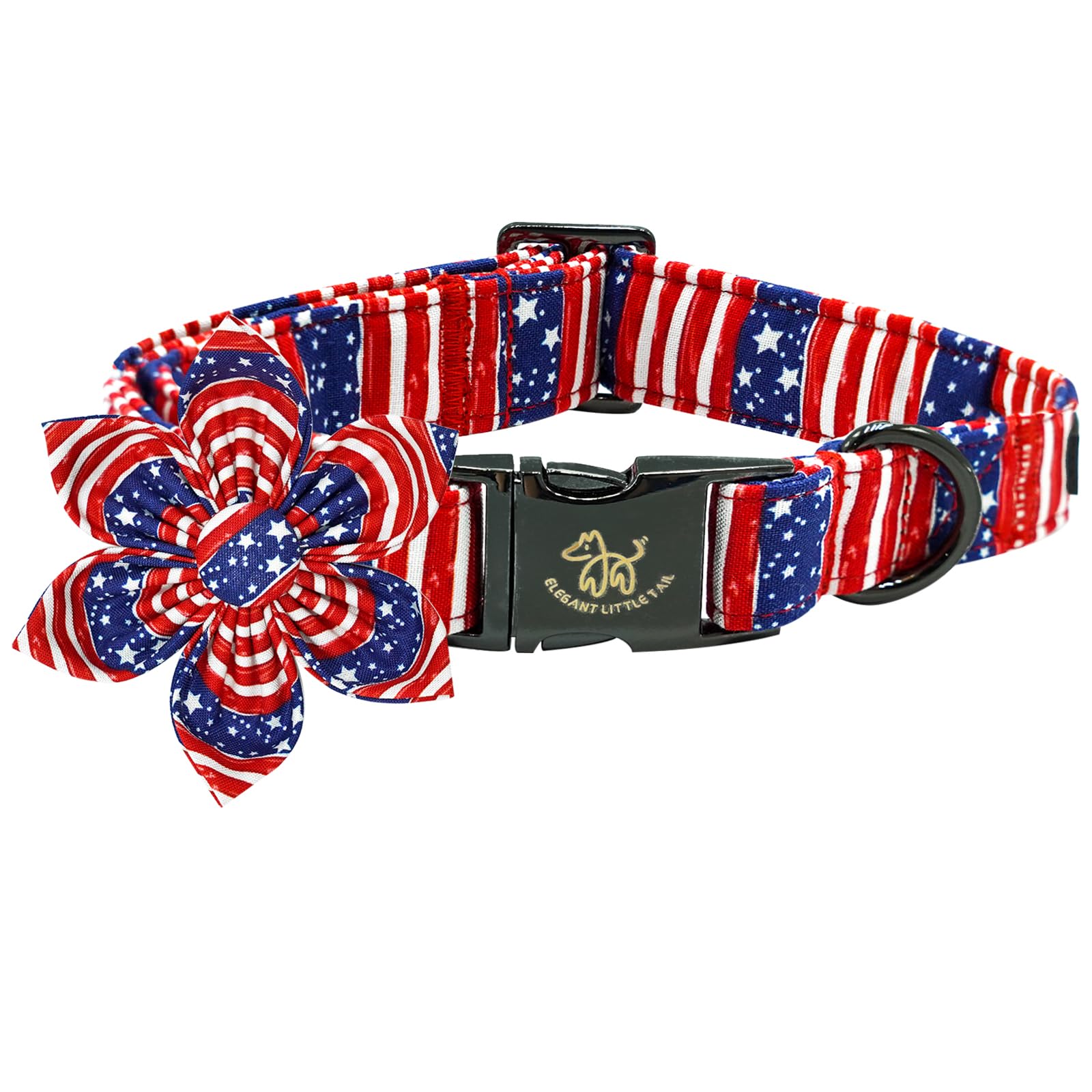 Independence Dog Collar, Patriotic Pet Collar with Flower American 4th of July Holiday Pet Gift Cotton Soft Flower Dog Boy Girl Adjustable Collars for