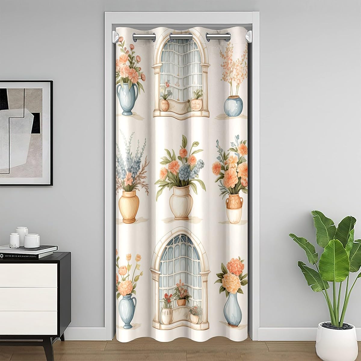 Homemissing Damask Floral Türvorhang 106x203cm - Vintage Jacquard Raumteiler Rot Schwarz