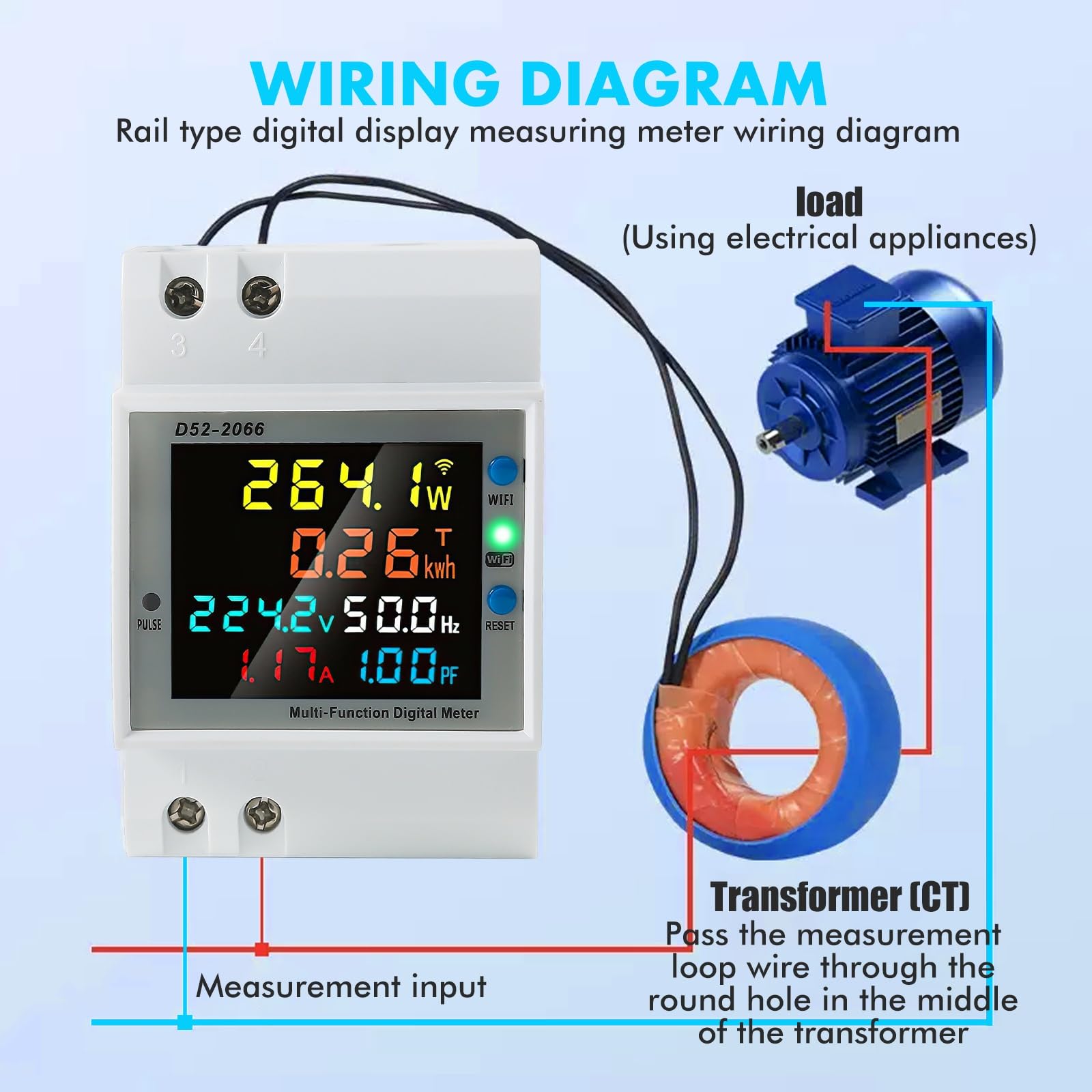 DEWIN Misuratore Consumo Elettrico WiFi 6 in 1 100A Contatore Energia Elettrica WiFi Wattmetro Misuratore di Consumo Elettrica con CT Esterno AC 40-300V