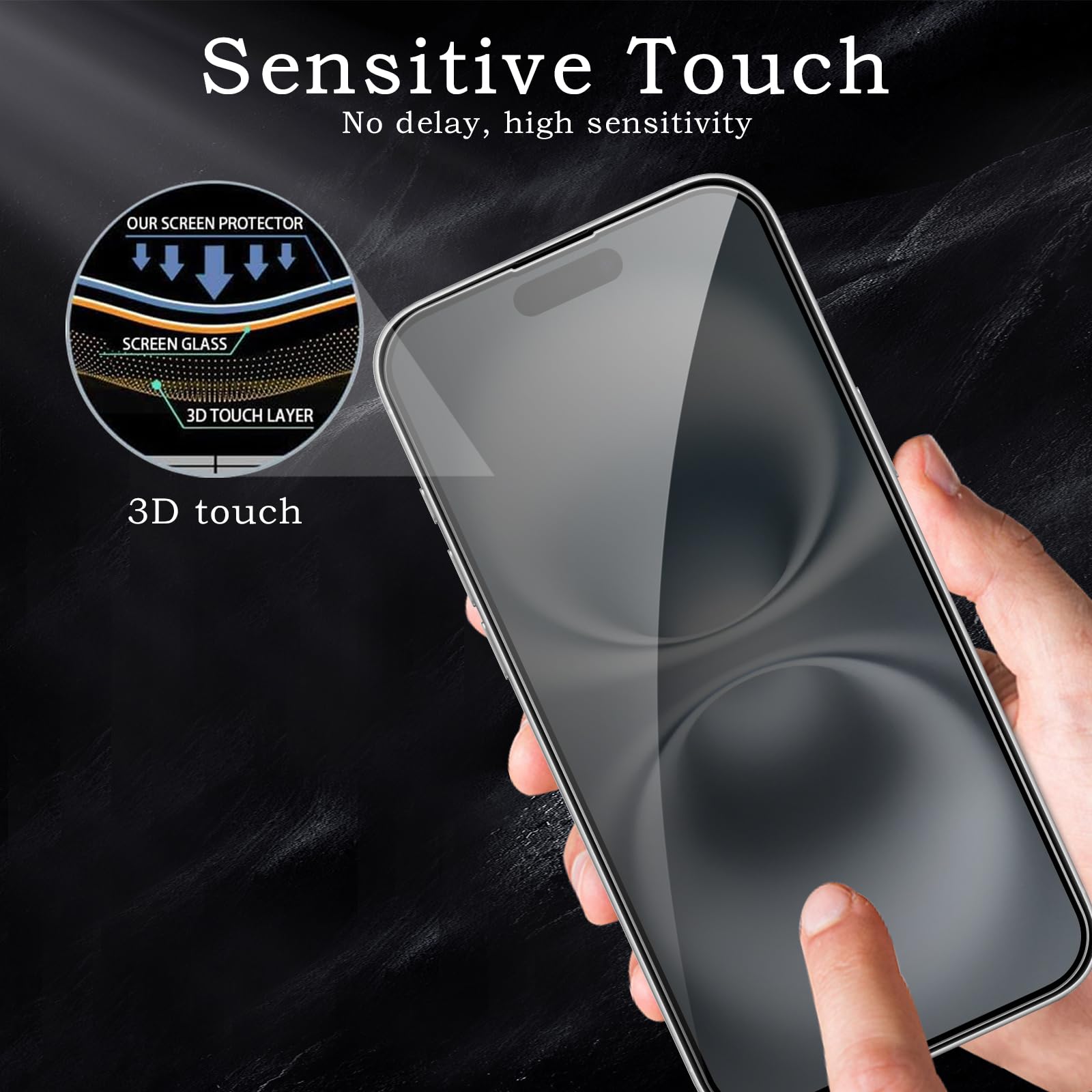 [Confezione da 2 + 2] Pellicola protettiva per la privacy per iPhone 16, in vetro temperato infrangibile con obiettivo della fotocamera, durezza 9H, senza bolle, antiriflesso, compatibile con