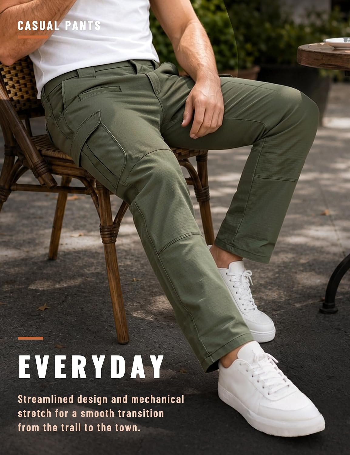 Soojun Men's Tactical Cargo Pants - Ripstop Work Pants with Slide-Snap Stretch Waist and 7 Pockets - Regular Fit for Hiking