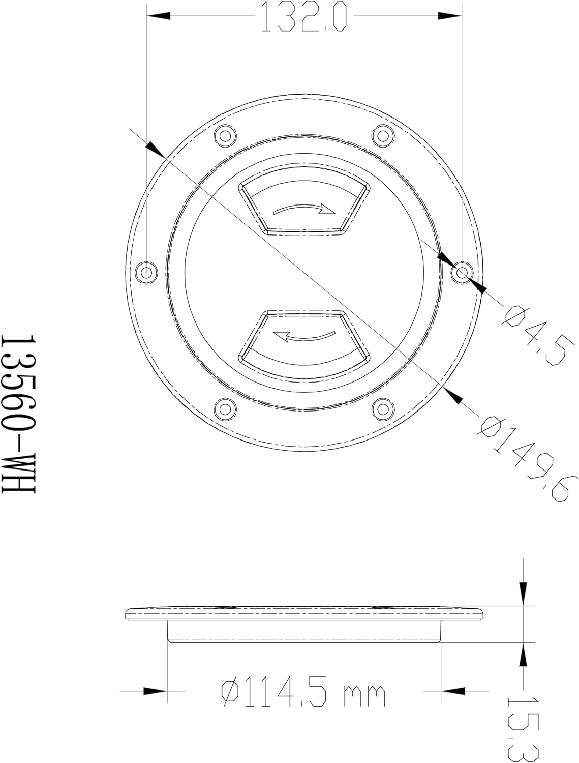 Marine Boat White Plastic Deck Plate 4" D Waterproof Inspection Bayonet Type