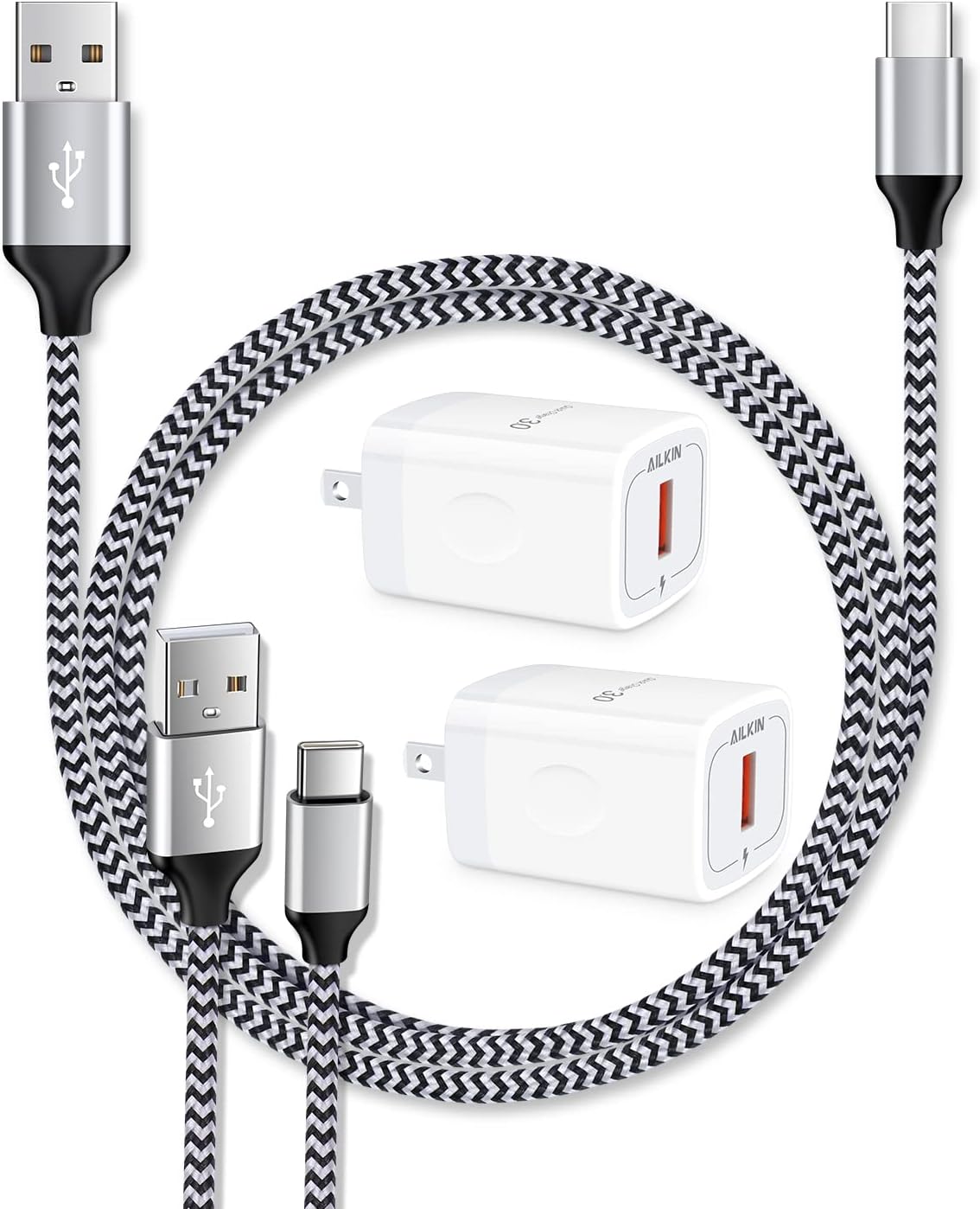 2+2 Pack USB C Chargers for Google Pixel 7 6 Pro 6 5a 5 4 XL 4a 4 3a XL 3 XL, Samsung S21, Fast Charge 3Ft C Type Cable USB-C Cords+Quick Charge 3.0 Wall Charger Box, Super Fast Cargador Block Adapter