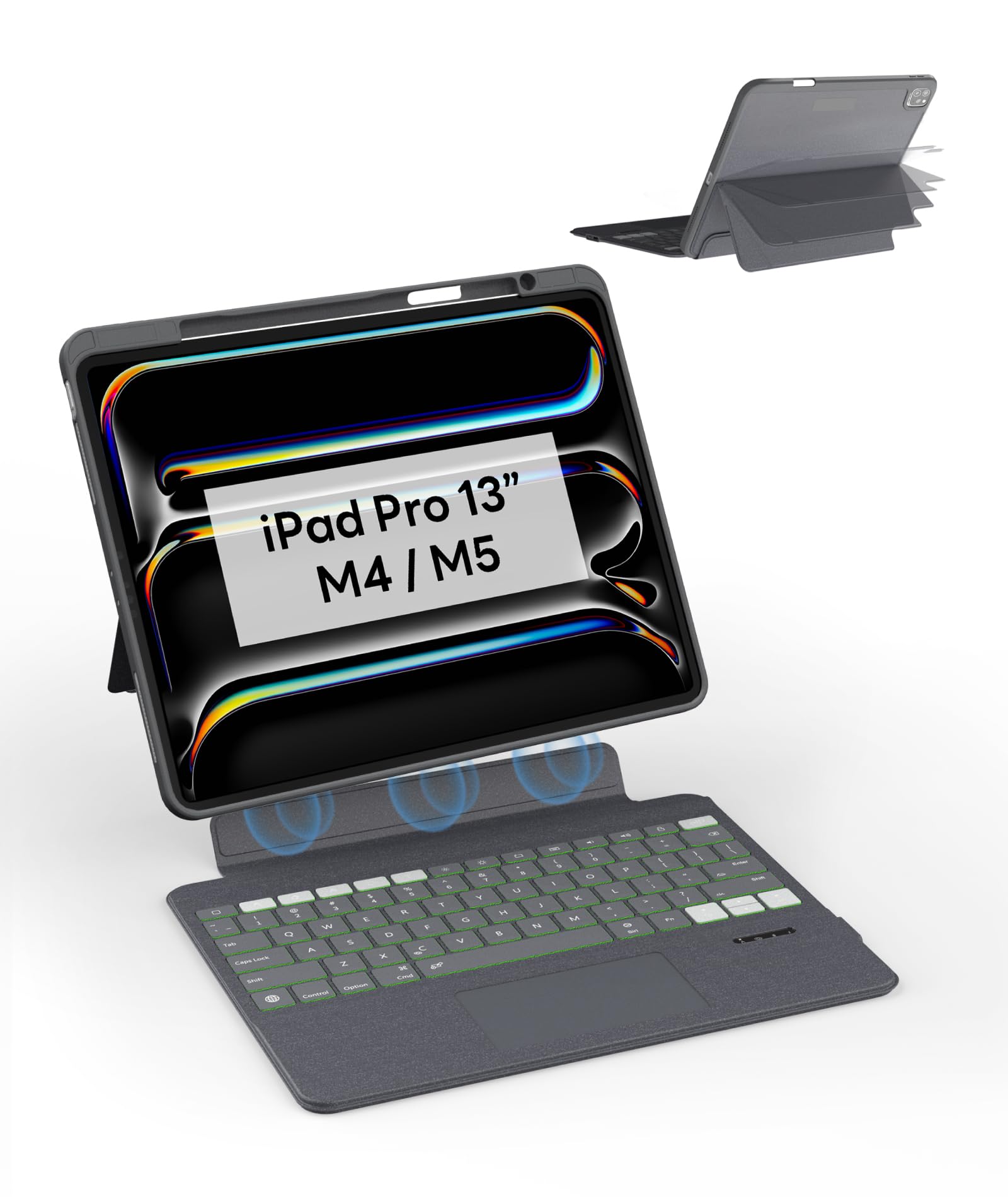 EIP Keyboard Case for iPad Pro 13 inch M5(2025)/M4, Magnetic Detachable Keyboard with Patented Stylus Shortcuts, Adjustable Stand, Seven-Color Backlit [Not for Pro 12.9” 3-6th/Air 13"] [CA Layout].