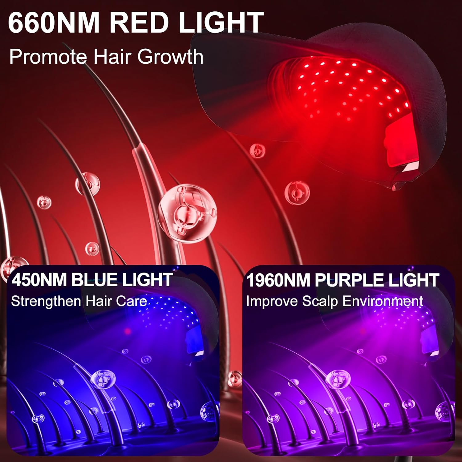Laser Hair Growth Cap, Red Light Therapy Cap for Hair Regrowth, Blue Light Hair Care for Reduce Hair Loss in Men and Women