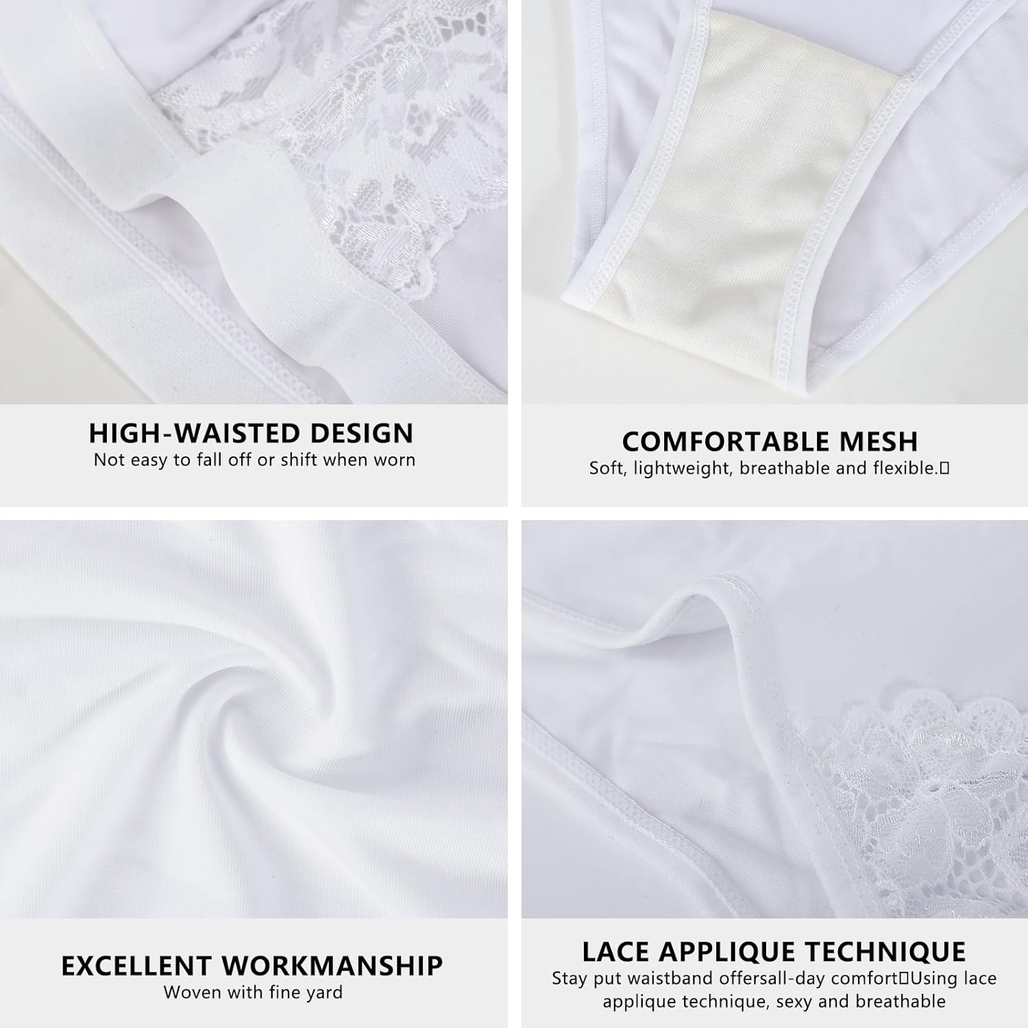 Women's Hollow Lace Underwear High Waisted Hipster Underpants Stretch Full Coverage Panties Ladies Briefs 4pcs - Image 5