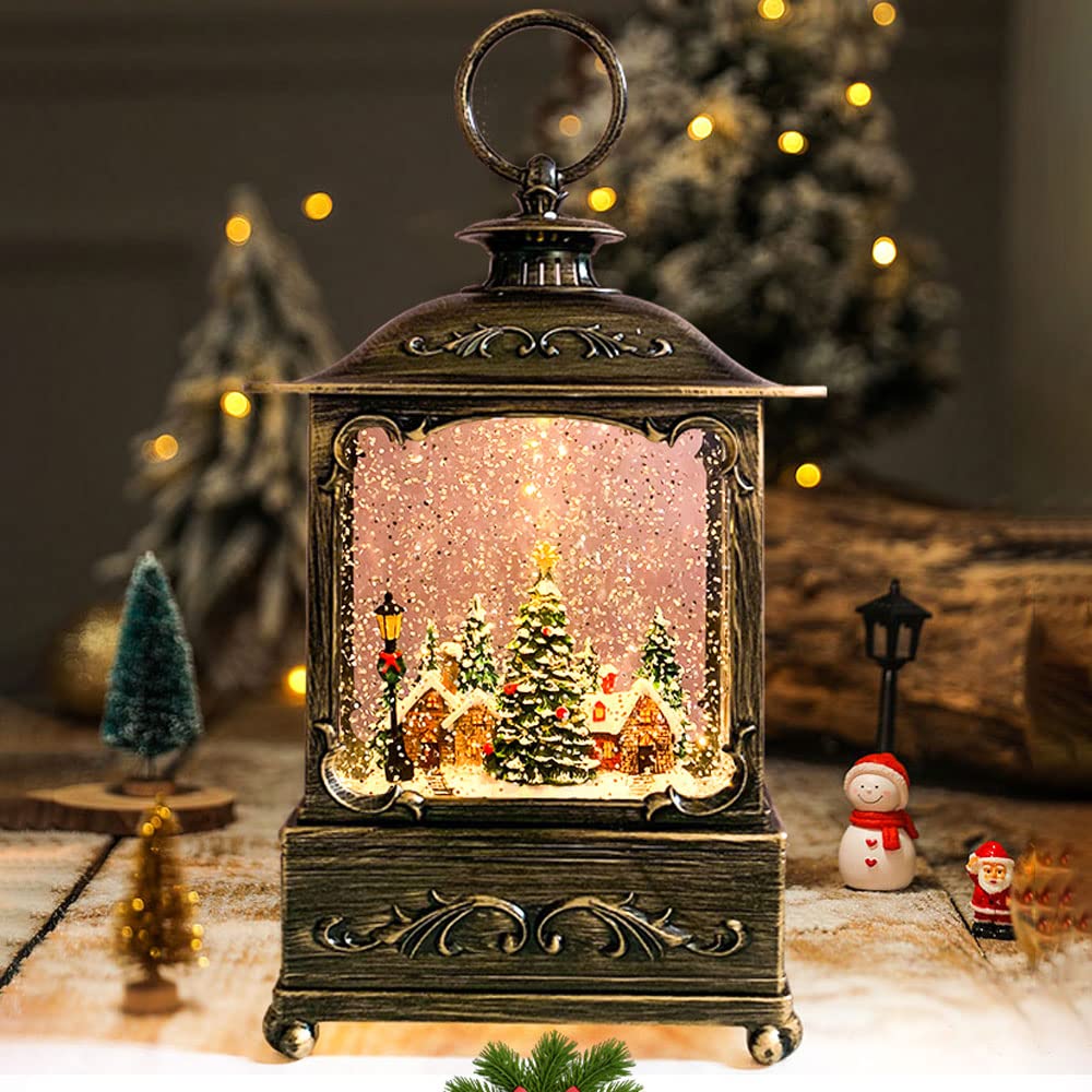 Lanterna a candela, lanterna natalizia con globo di neve, lanterna musicale da appendere con 12 canzoni natalizie, luce natalizia a batteria/USB, decorazione natalizia con lanterna glitterata ( Color