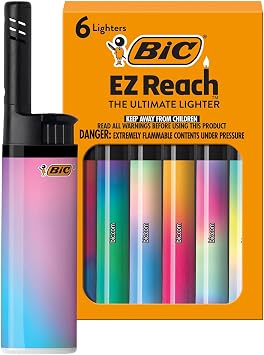 BIC EZ Reach Lighters, Ultimate Long Neck Lighter, Gradient Designs, 6-Pack Designs May Vary