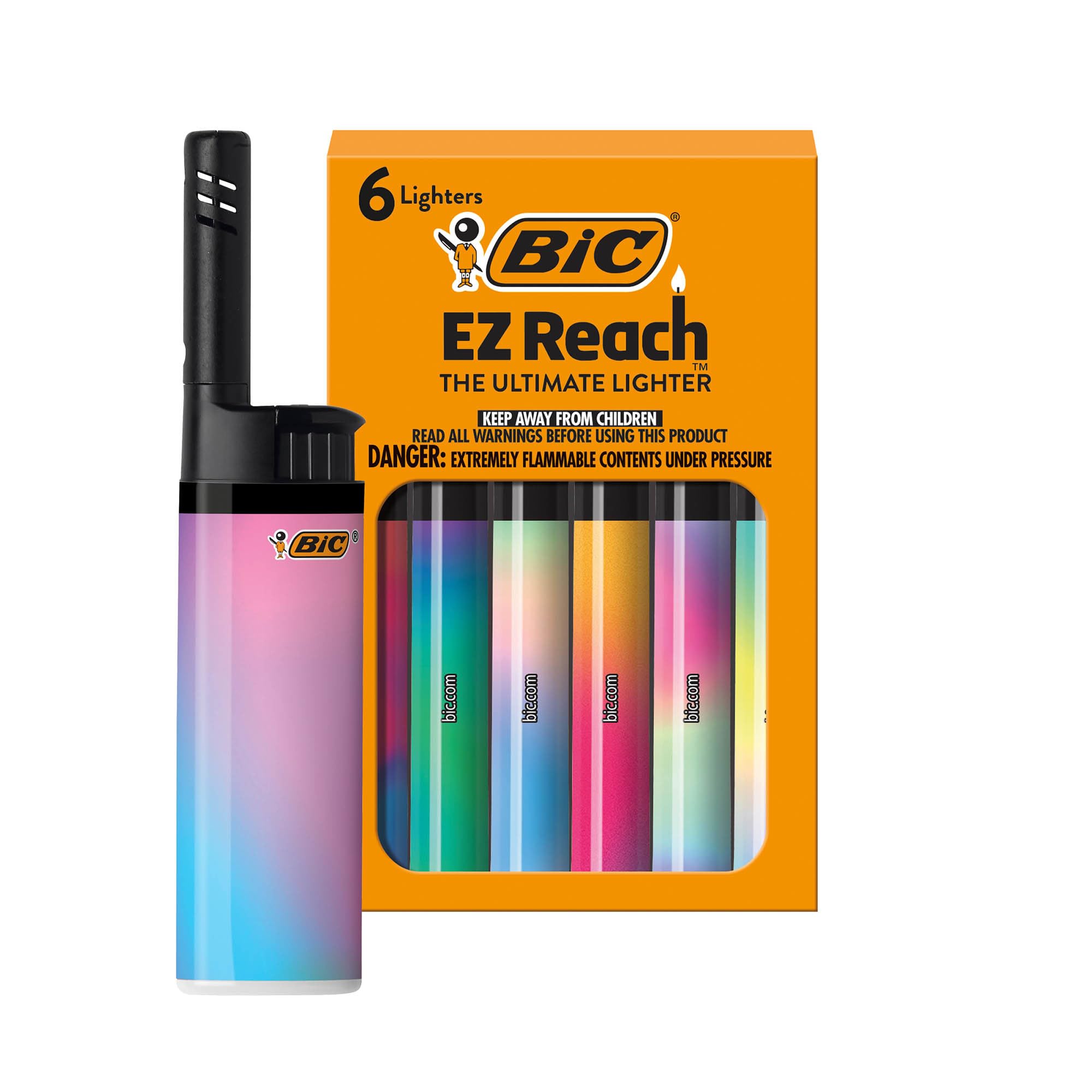 BIC EZ Reach Lighters Long Candle Lighter with Extended Wand Gradient Designs 6-Pack
