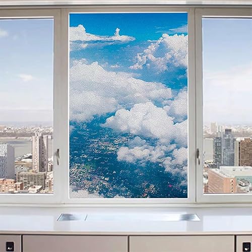 Decoración de ventana de vidrio no adhesivo, cortinas de paisaje, cortinas de ventana, calcomanías para ventana de oficina, nube blanca, patrón de