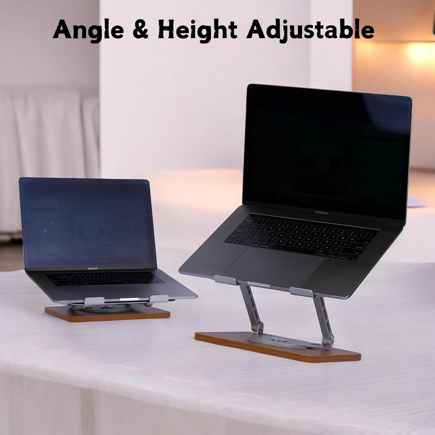 Laptop Stand | Mechanical Base Adjustable Height Notebook Stand | Compatible Portable Desktop Bamboo Aluminum and Wooden Portable Laptop Stand with 360 Rotating Lifting Base Holder (1-Pcs) 33 71IcslRLsZL. SL1500