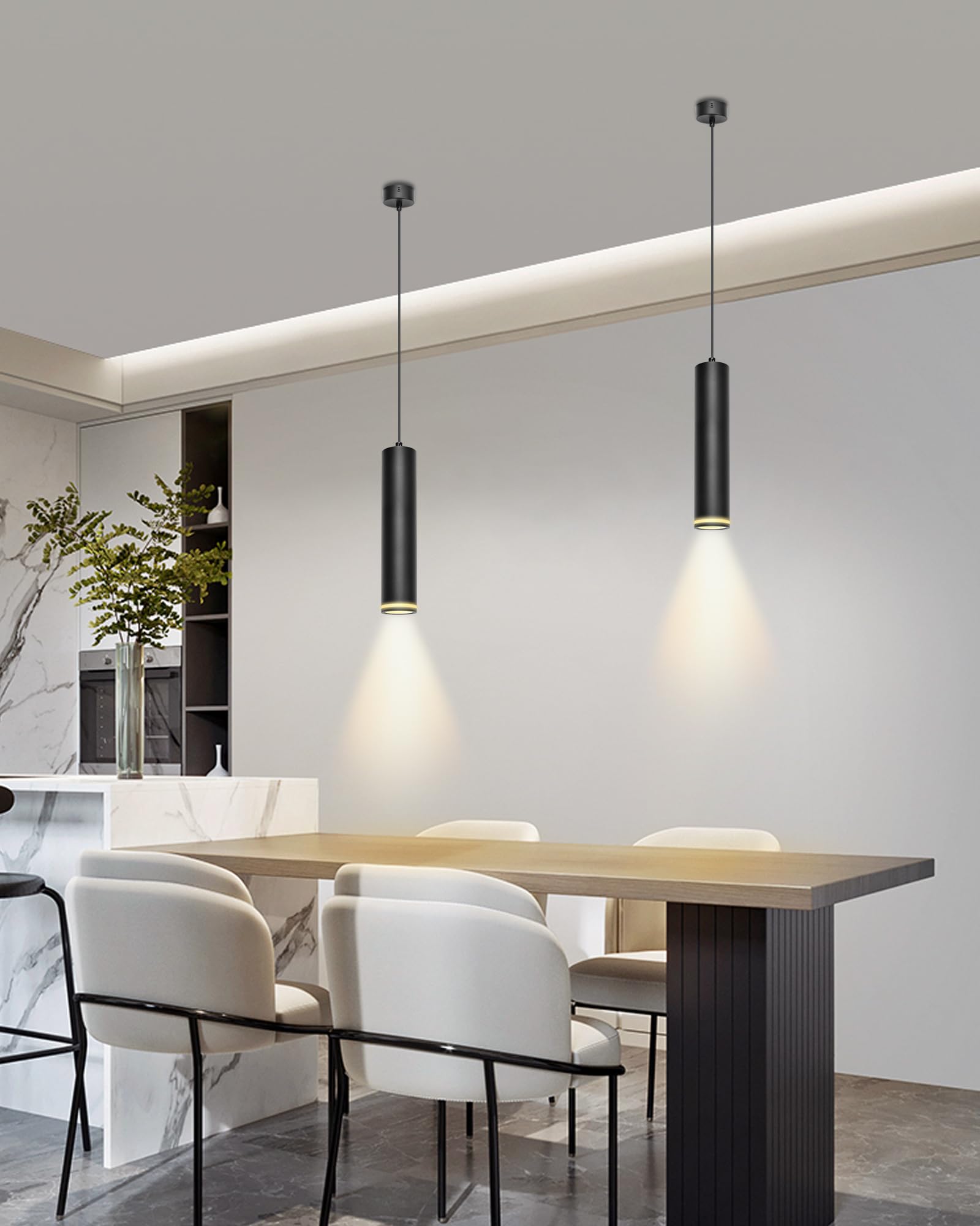 Pendelleuchte Modern Zylinder Schwarz Hängelampe, Hängeleuchte Höhenverstellbar Aluminium Kronleuchter mit GU10 Fassung max. 60 Watt Pendellampe Deckenlampe für Wohnzimmer Schlafzimmer, 2 Stücke