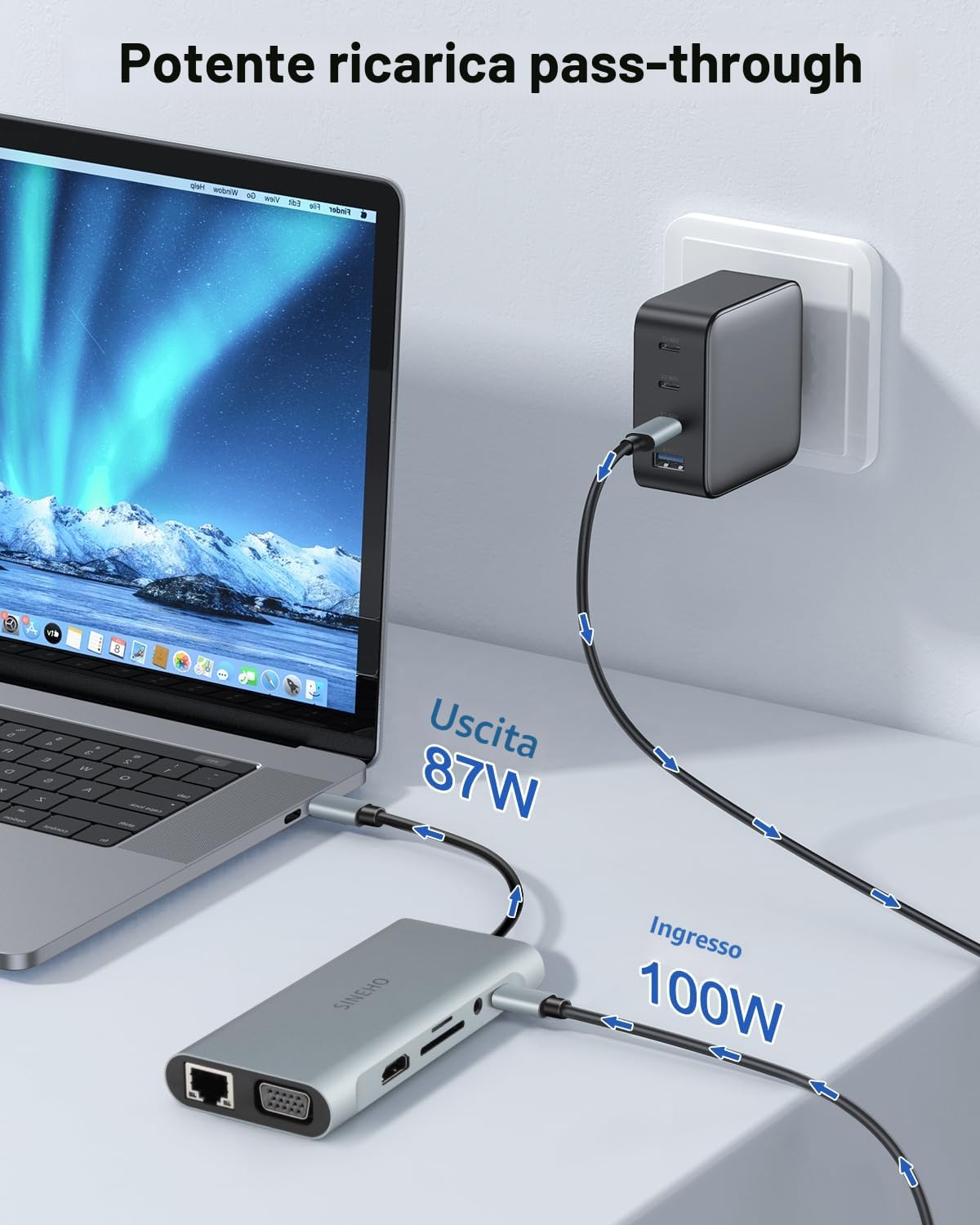 HUB USB C Docking Station, 11 in 1 Adattatore USB C con 4K HDMI, VGA, Ethernet, 4 porte USB, SD/TF, 100W PD, Audio 3,5 mm, Compatibile con MacBook Pro/Air, Surface, DELL, HP e altri