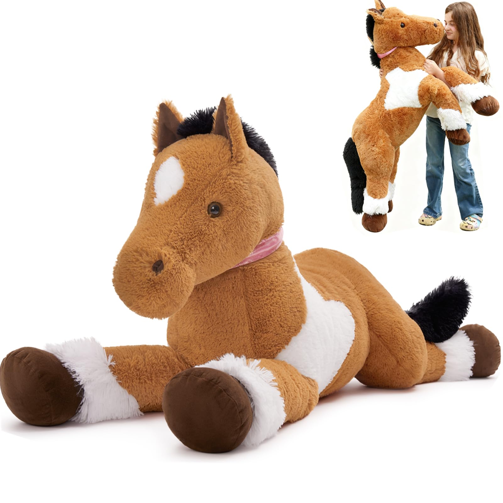 KERTA 47inches Giant Realistic Horse Stuffed Animals, 4ft Soft Horse Plush Hugging Pillow, Large Stuffed Pony Plush Toys Birthday Gift for Boys Girls