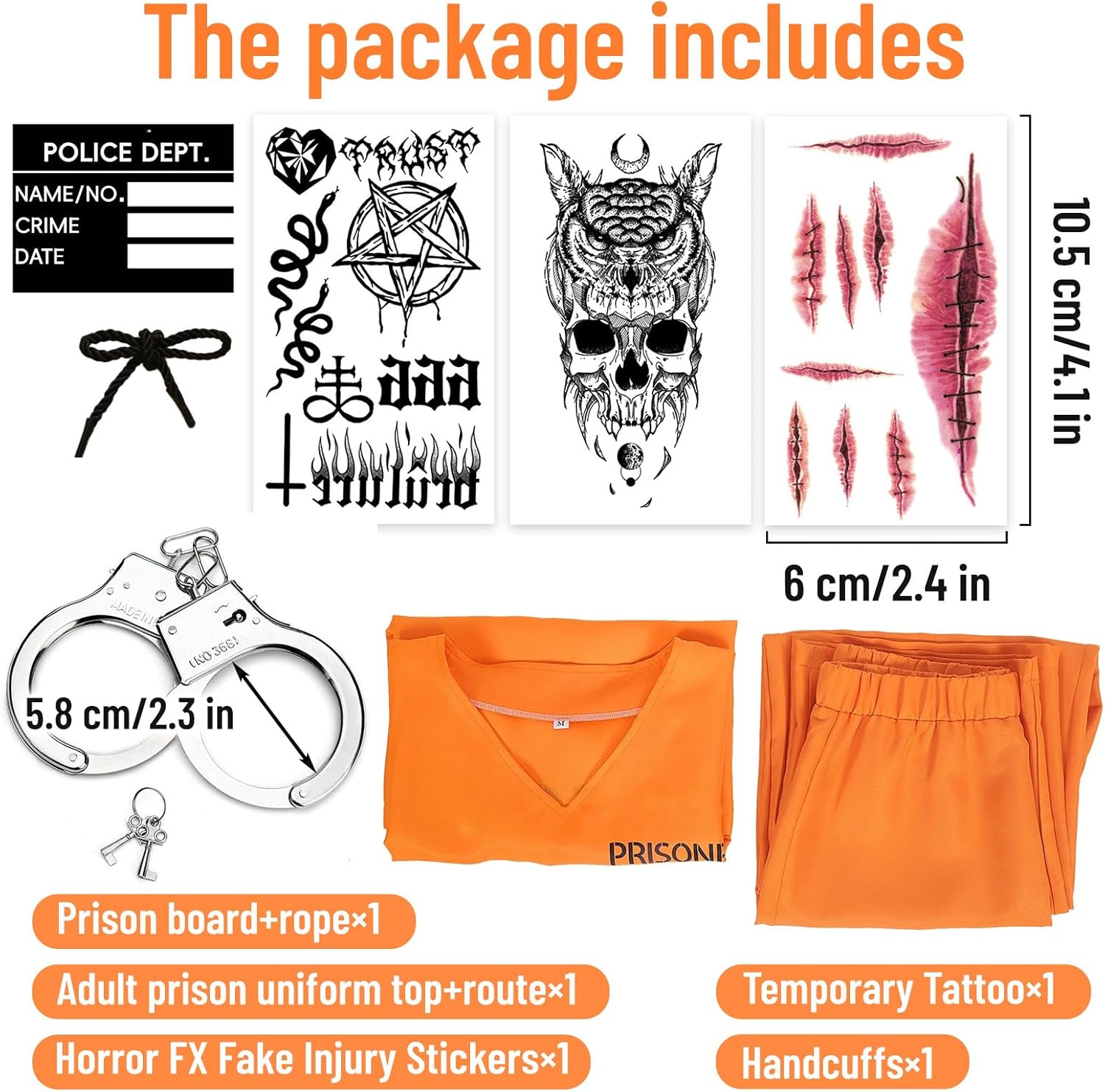 Orange Prisoner Costume Prison Inmate Outfit Jail Criminal Jumpsuit Pant Set Halloween for Adult Men Women - Image 3