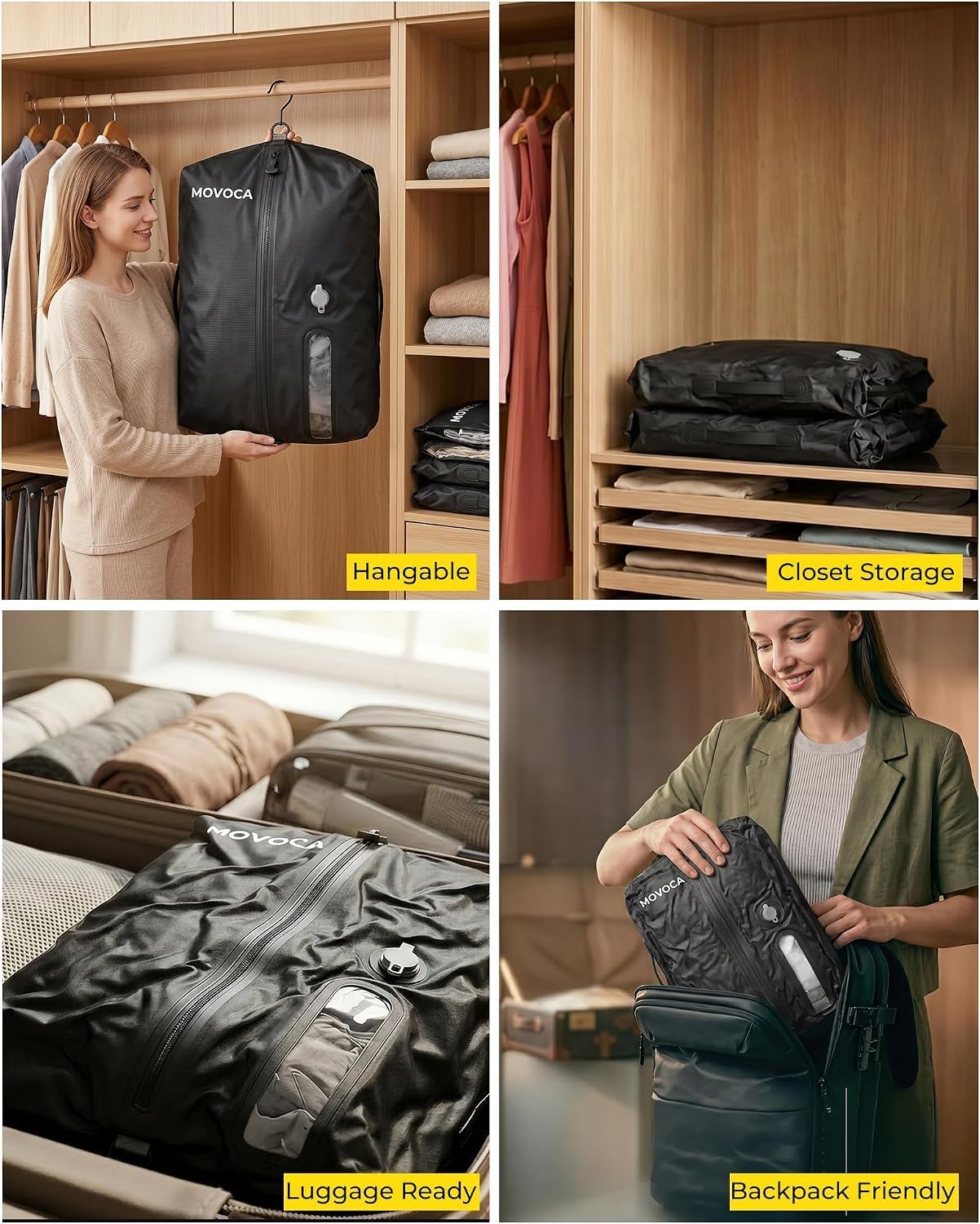 MOVOCA 3 Pack Vacuum Bags for Travel with Pump, Compression Packing Cubes photo 9