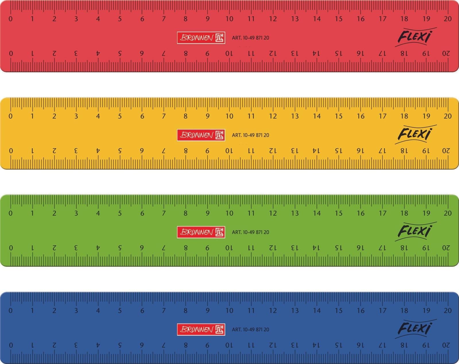 Brunnen Flexi 104987120 Unbreakable Ruler for School or Office 20 cm, 4 Colours, Suitable for Both Left and Rechthänder)