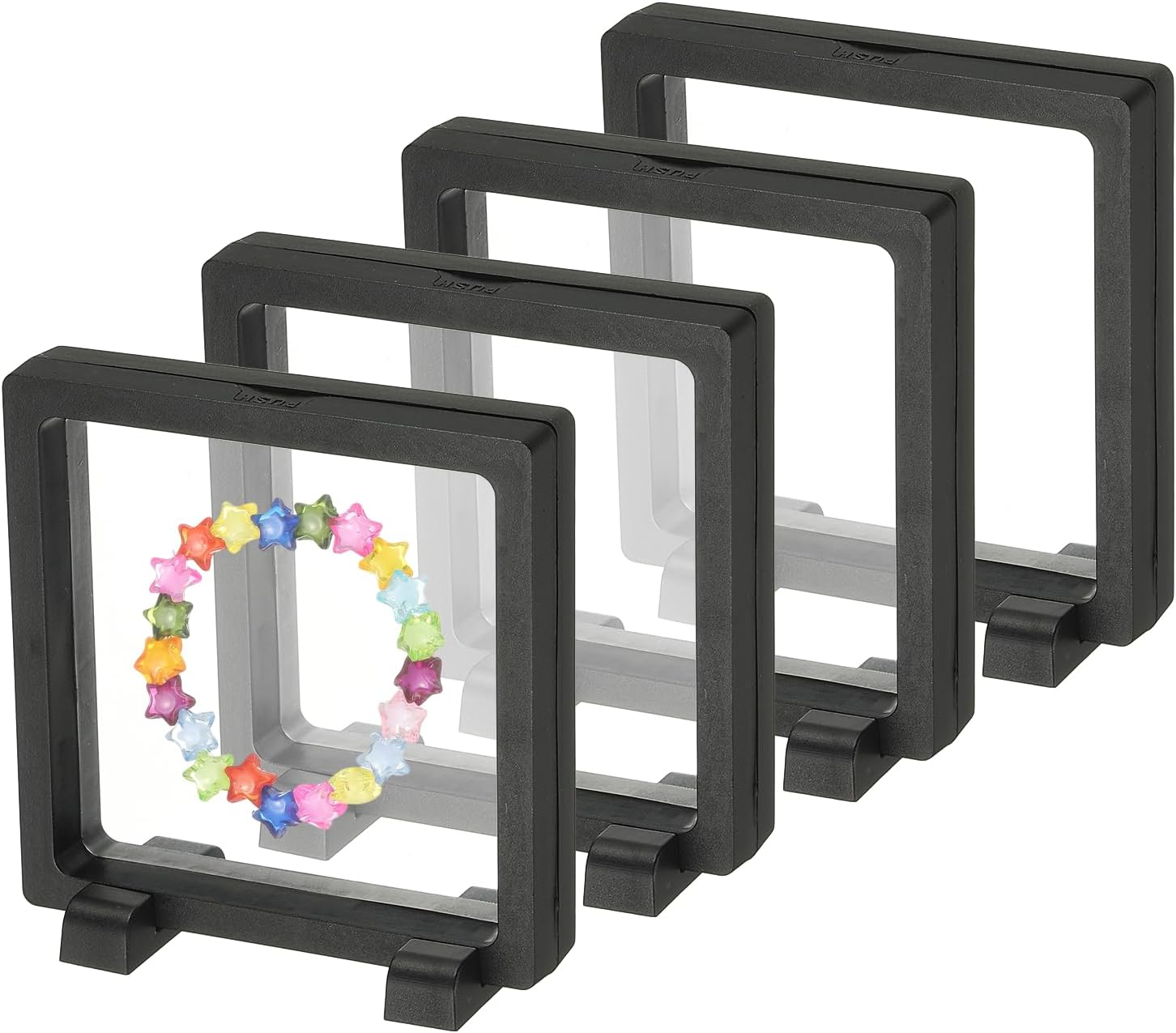 PATIKIL 4Pcs Floating Display Case, 4.3 Inch Jewelry Display Case Stand Challenge Coin Holder Frames Transparent Small Storage Box 3D for Necklace Bracelets Pendants, Light Blue/White