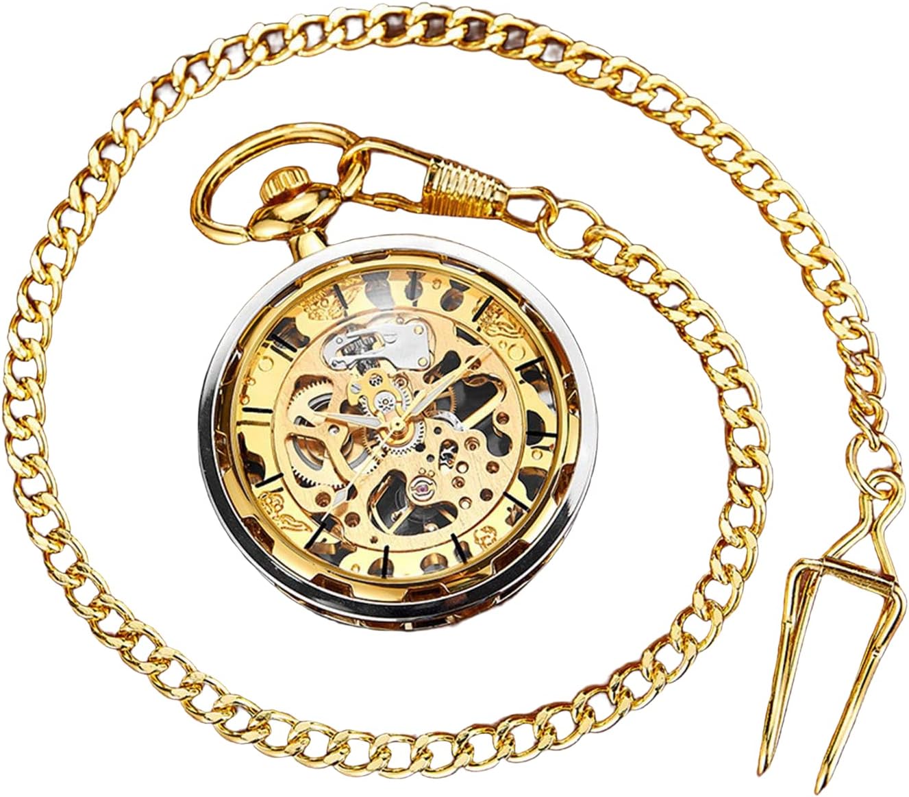 Men's Pocket Watch Steampunk Mechanical Pocket Watches with Chain for Daily Holidays Use Christmas Birthday Fathers Day Anniversaries with Gifts Box,Gold