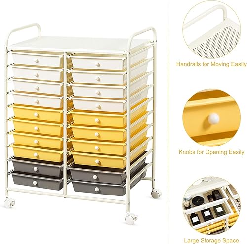 Miniatura 6 de LDAILY Carrito de almacenamiento con ruedas de 20 cajones, carrito de almacenamiento multiusos, organizador de almacenamiento sobre ruedas, marco de