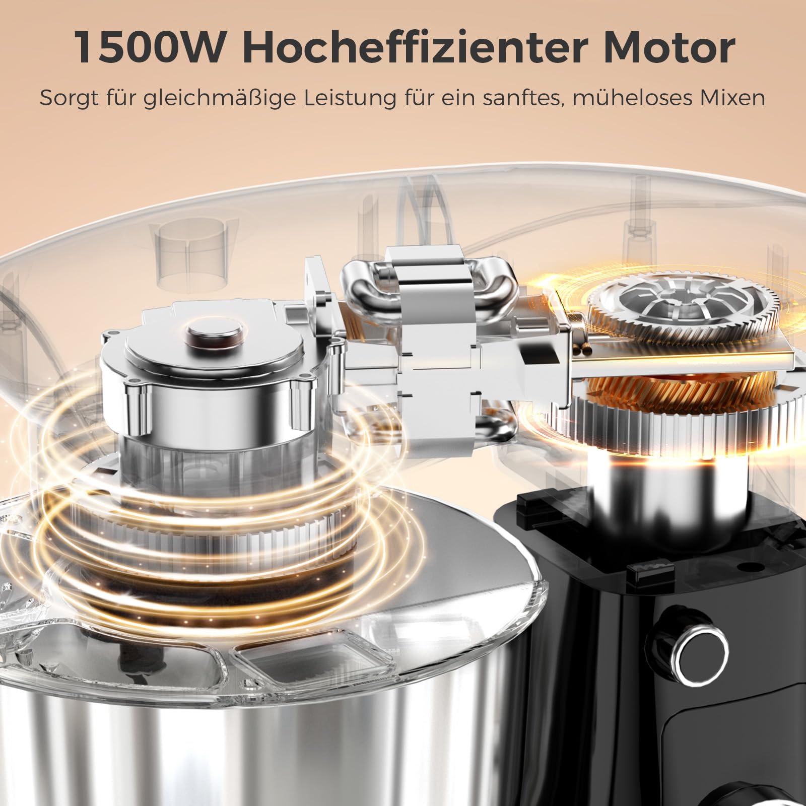 YASHE Küchenmaschine 1500W, leistungsstarke Knetmaschine mit 4,5 + 5L Edelstahlschüsseln, 10+P Geschwindigkeiten, Kippkopf, Knethaken, Rührbesen und Schneebesen