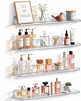 Lifewit Clear Acrylic Floating Shelves 14in 4-Pack - Bathroom Kitchen Bedroom Wall Storage for Makeup Perfume Decor 20lb Capacity