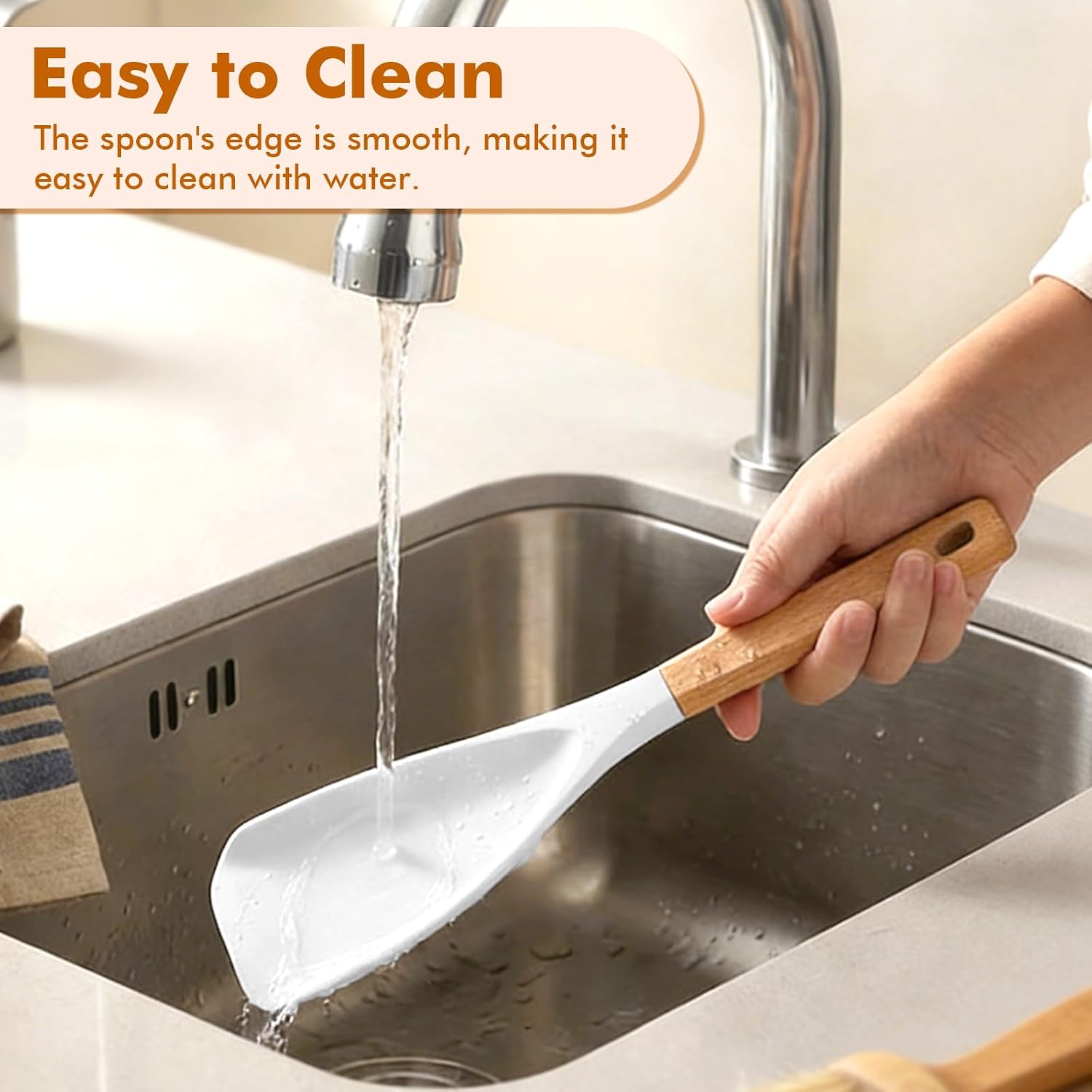 2 Pcs Silicone Spatula Cooking Spoon with Wood Handle, Great for Cooking and Serving Sturdy BPA-Free Matte Silicone for Cooking, Serving, Baking, Mixing, Stirring, Scoop, Scrape