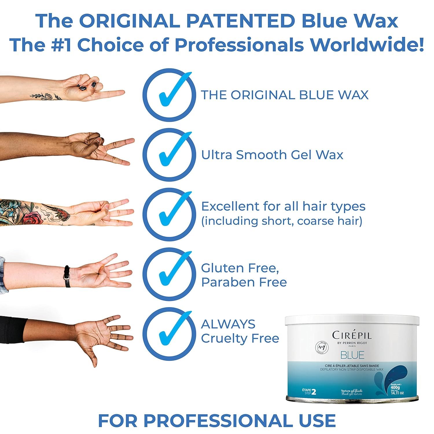Cirepil - Blue - 400g / 14.11 oz Hard Wax Tin - Face & Body Wax, Unscented & No Strip Needed - Perfect for Sensitive Skin & Brazilian Waxing - Pre-Melted in Tin - Fluid Gel Texture, Easy Hair-Removal