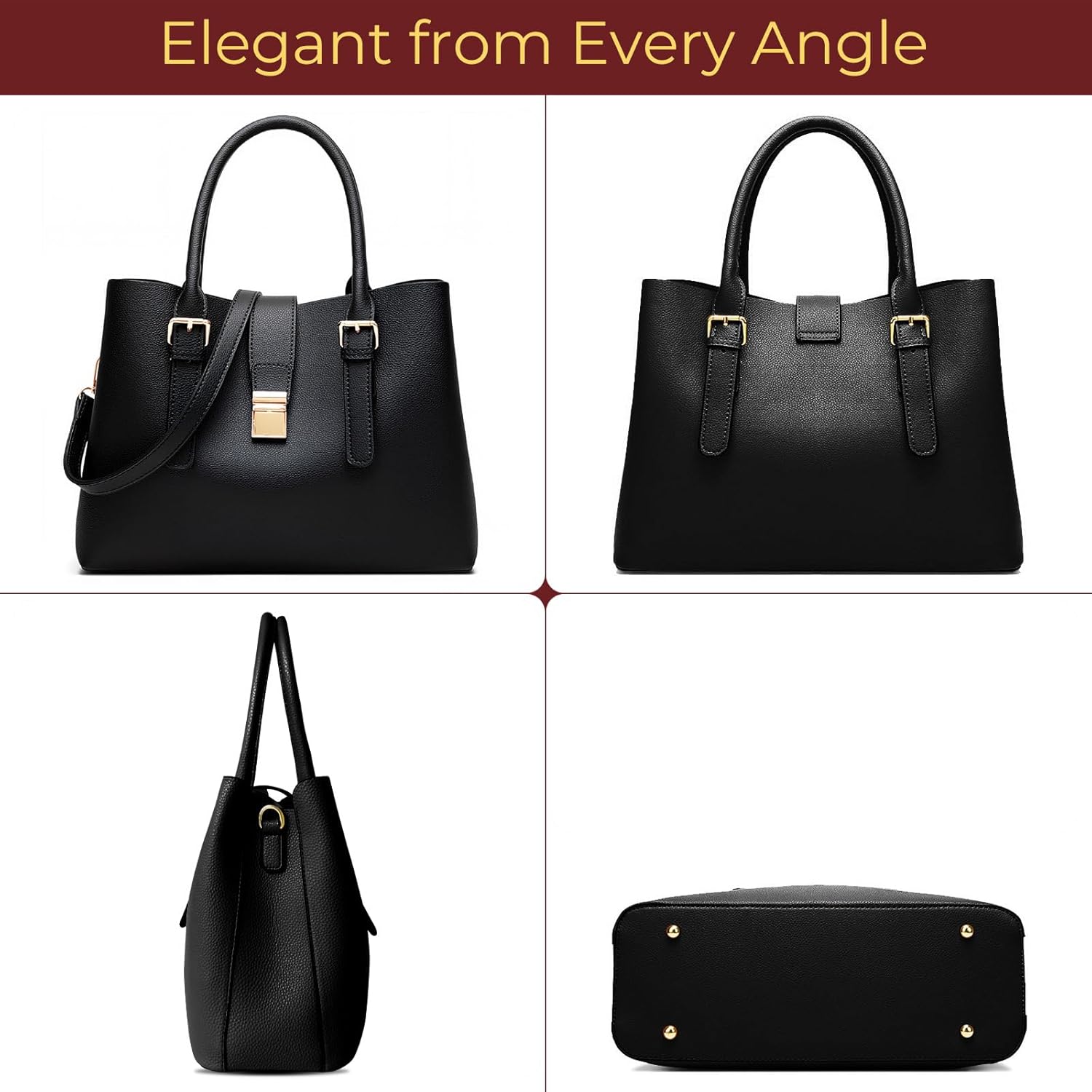 YeLoveHaw Vegan Leather Tote Bags for Women, Ladies Medium Handbags and Purses, Red Black Brown Crossbody Strap Shoulder Bag - Image 6