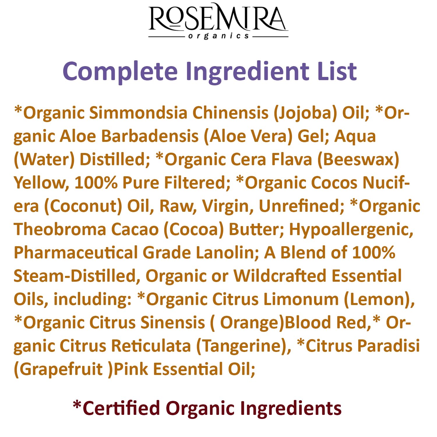 Rosemira Organics Organic Face Cream - Moisturize Me Citrus Restorative Cream - Made in USA