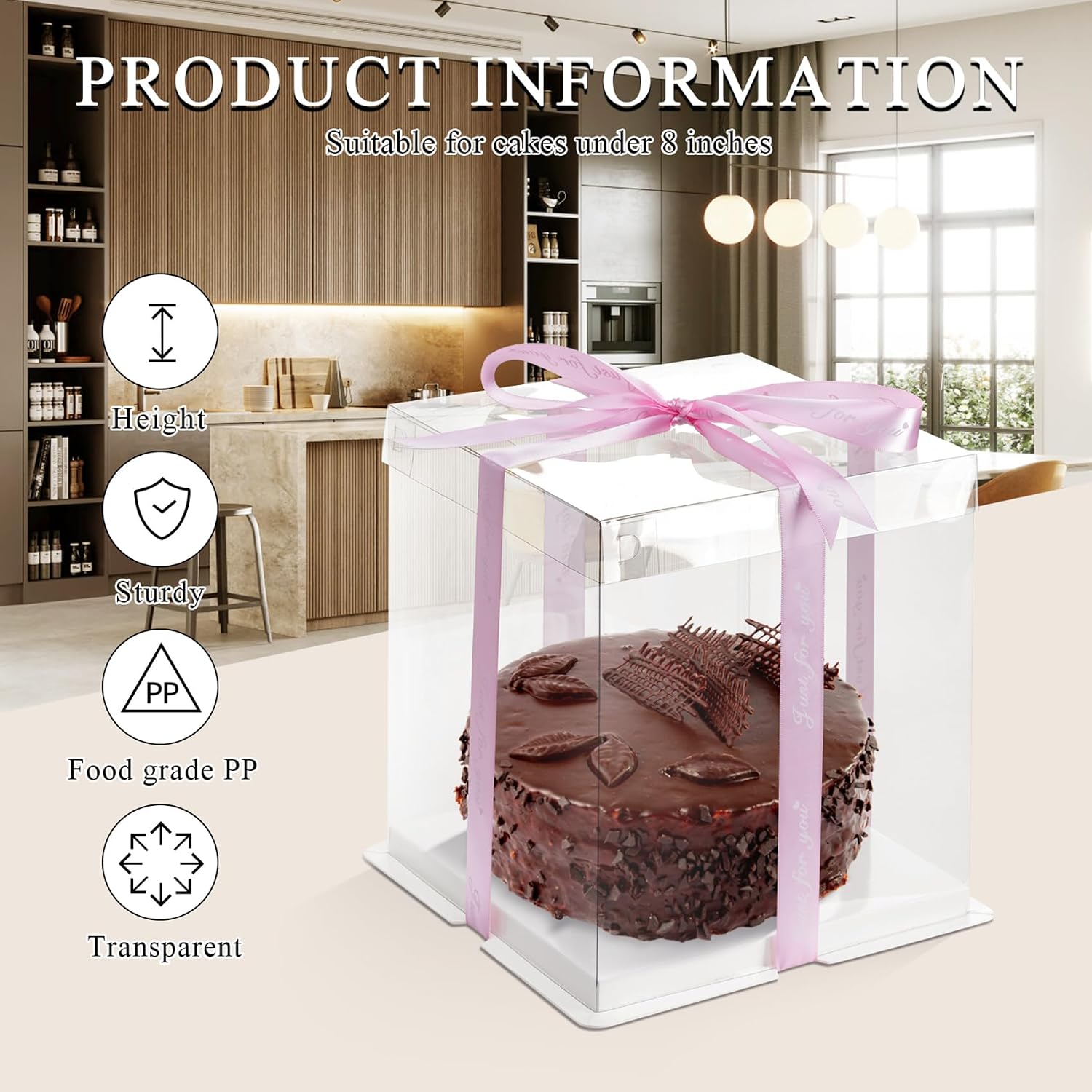 BURLIHOME 8x8x10 Clear Cake Boxes,Square Cake Carrier with Ribbon,5 Pack image 5