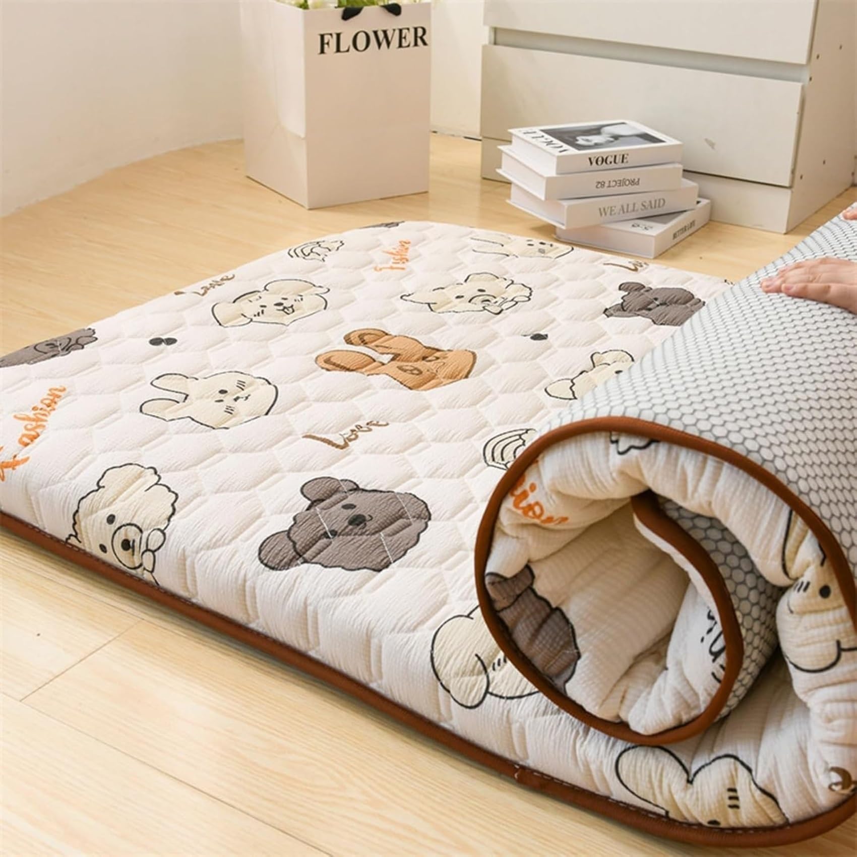 Matelas Futon Japonais Pliable - Tapis De Sol 1 Place 90/100 ou 2 Places 150/180 - Coton,Matelas Portable Pliable Doux(EE,90x190cm)