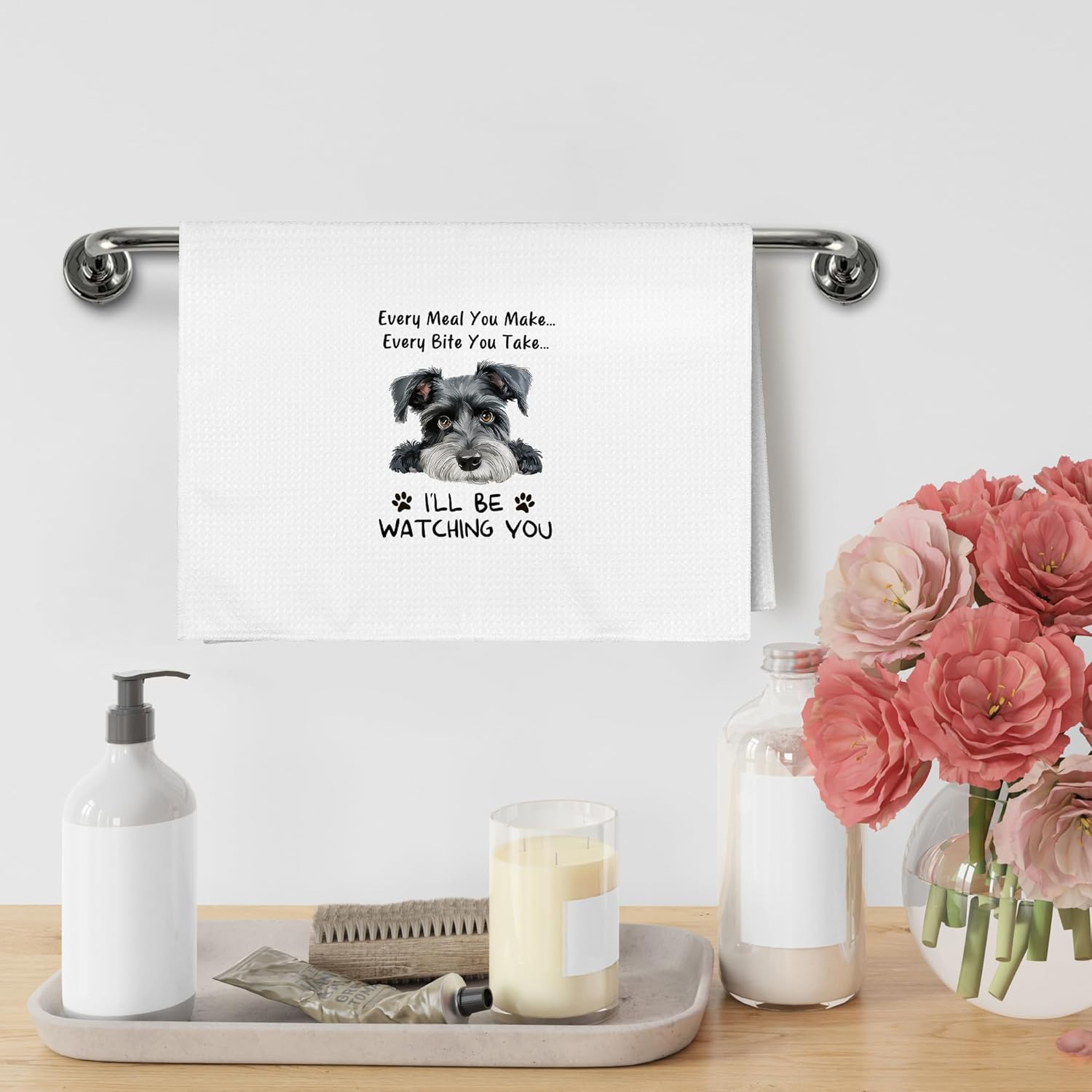 Funny Dog Every Meal You Make Every Bite You Take Kitchen Towels, Schnauzer Gifts for Women Kids, Schnauzer Ornament,Schnauzer Dog Decor Dish Hand Tea Towels for Bathroom Kitchen,16x24 Inches - Image 3