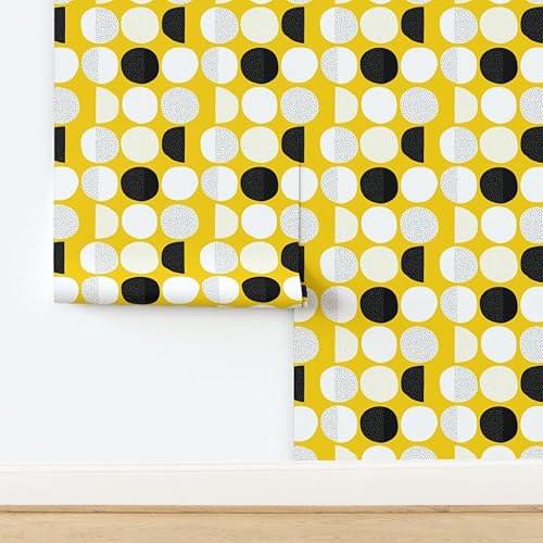 Miniatura 4 de Spoonflower Peel & Stick Wallpaper Swatch - Moon Cycle Mod Yellow Abstract Circles Minimal Dots Scandi Retro Baby Custom Removable Wallpaper
