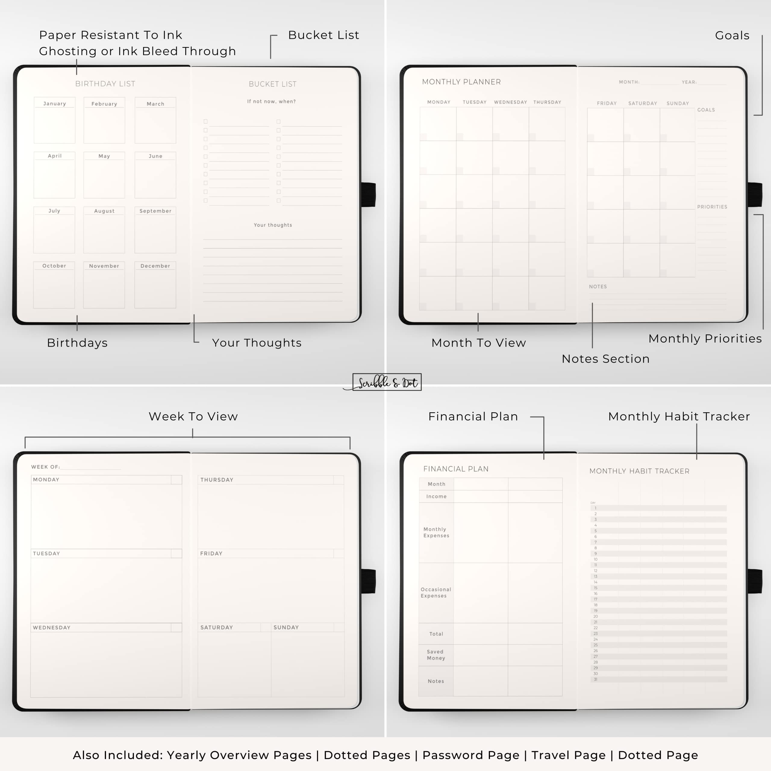 Planner Diary Weekly Planner Undated Diary A5 Thick 140gsm Paper