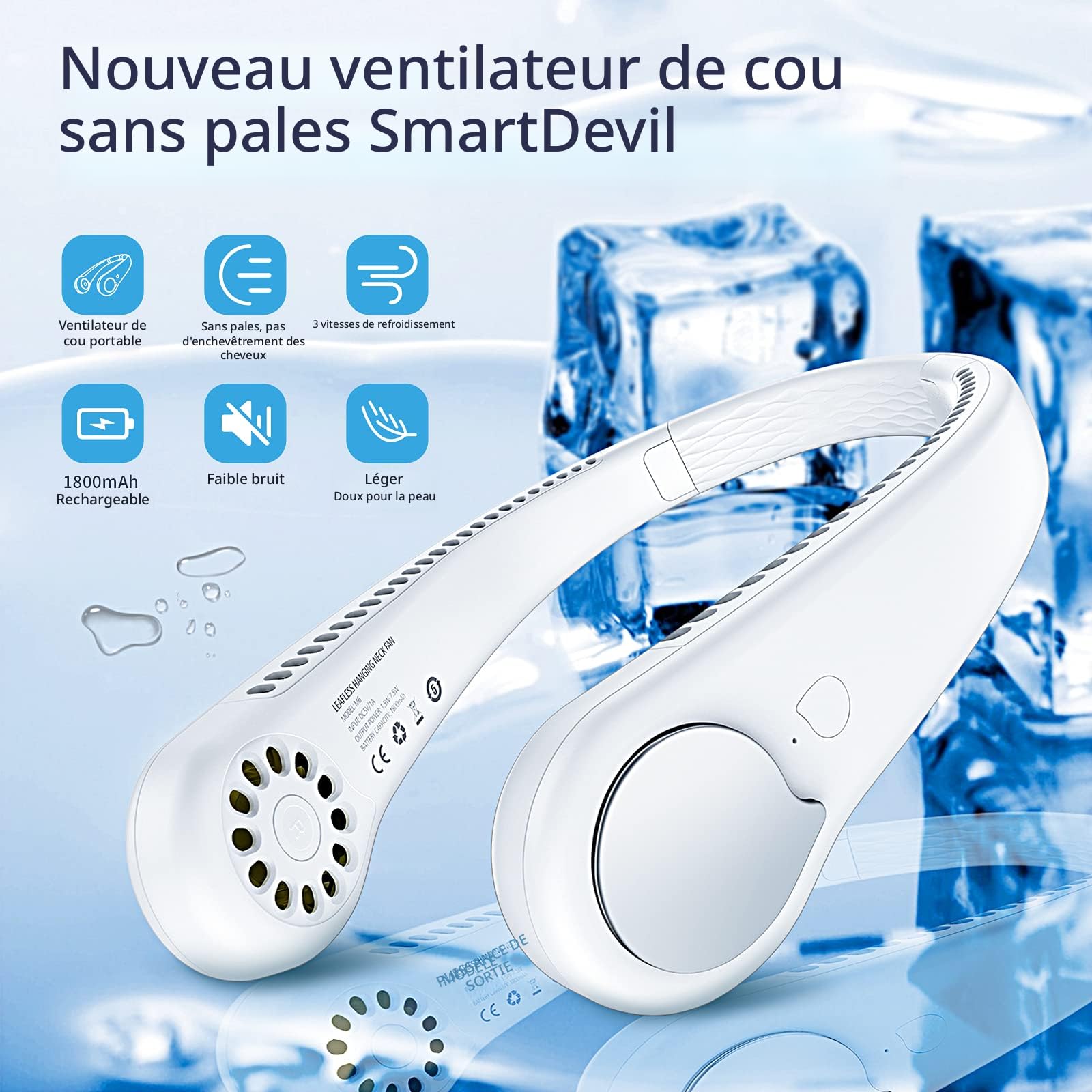 Ventilateur De Cou,Ventilateur De Cou Portable Silencieux Rechargeable,Ventilateur Sans Pale
