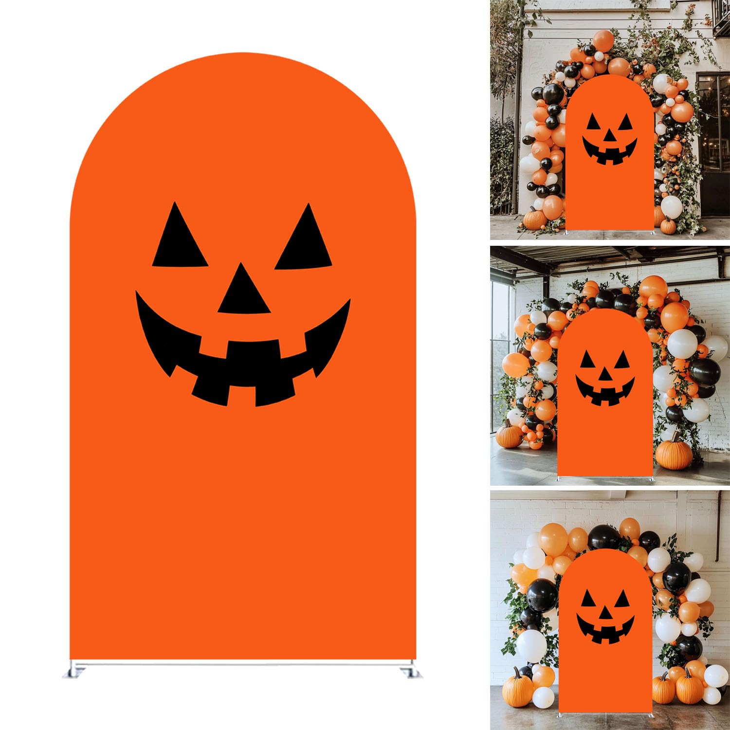 Cute Skull Arched Party Backdrop Double-Sided Spooky and Adorable Skeleton Design for Halloween Birthday Parties Themed Events Elastic Spandex Cover (