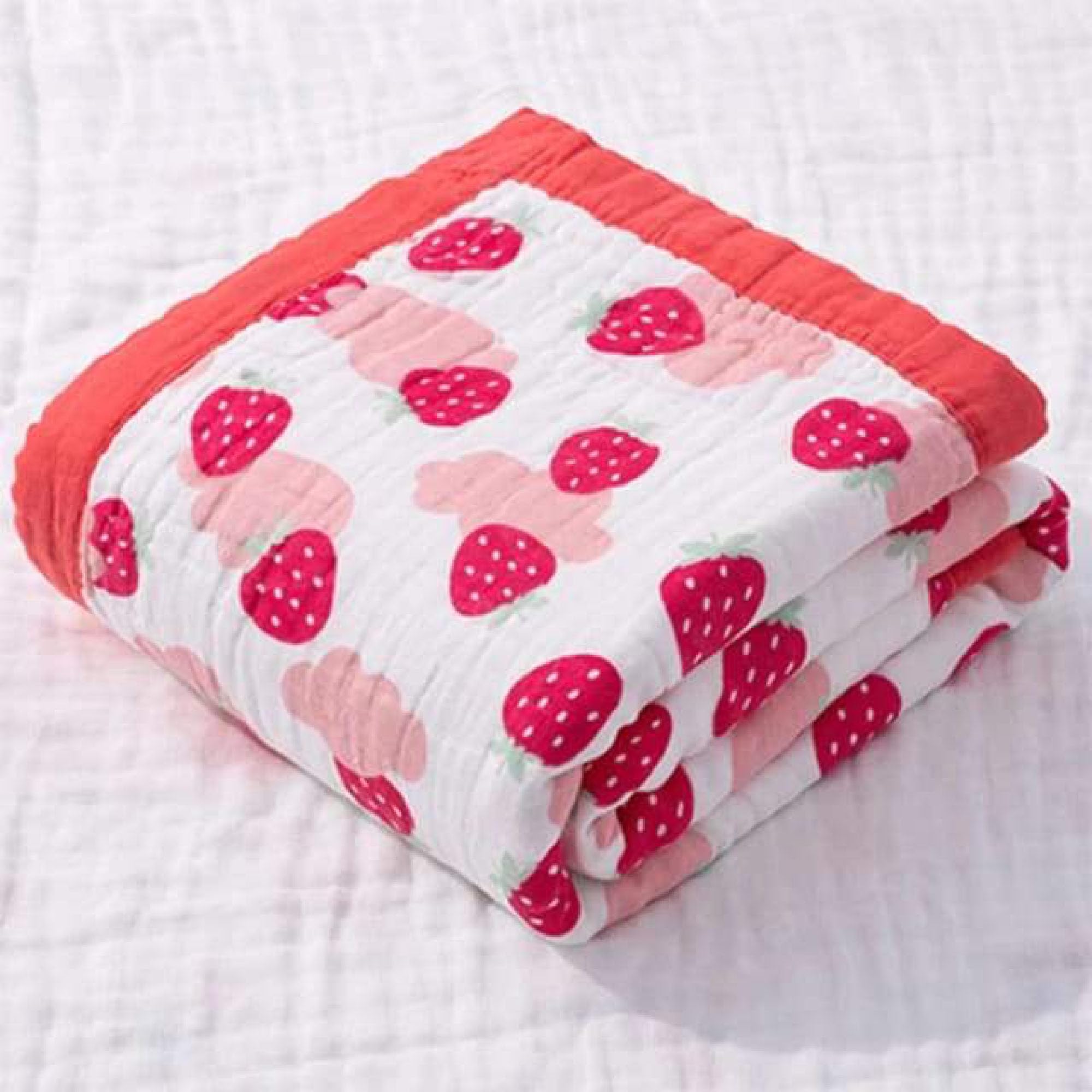 HONOR YOUR HOME 100% Cotton 6-Layer Muslin Baby Blanket with Strawberry Print | Super Soft & Breathable | All Seasons Multipurpose Blanket for Comfort, Warmth & Everyday Use-image-12