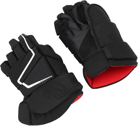 Luocute Hockey Gloves, Nylon Extra Padding Curved Thumb Enhanced Airflow Mesh Gussets, for Ice Roller Street Hockey Players